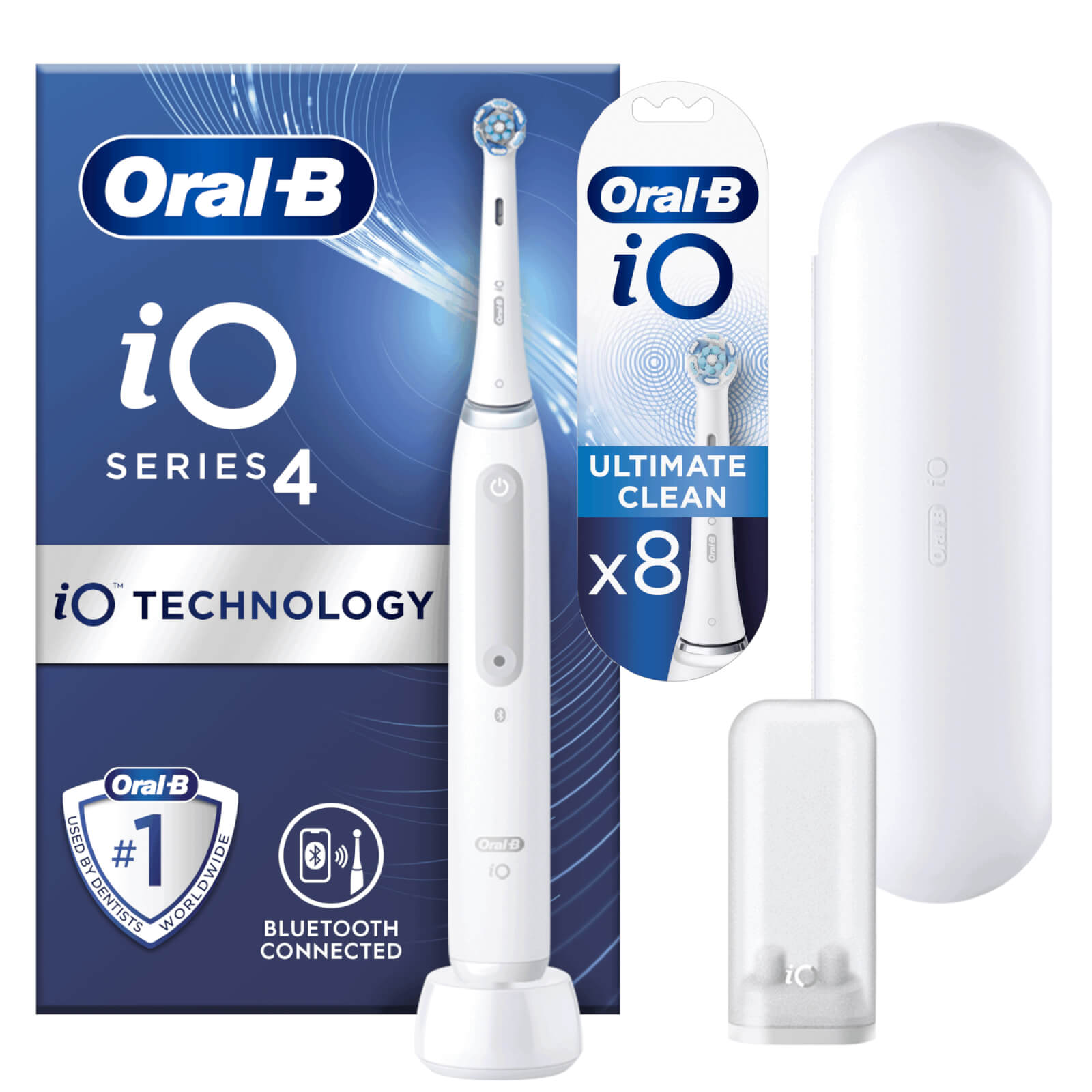 Oral-B iO4 White Electric Toothbrush with Travel Case - Toothbrush + 8 Refills