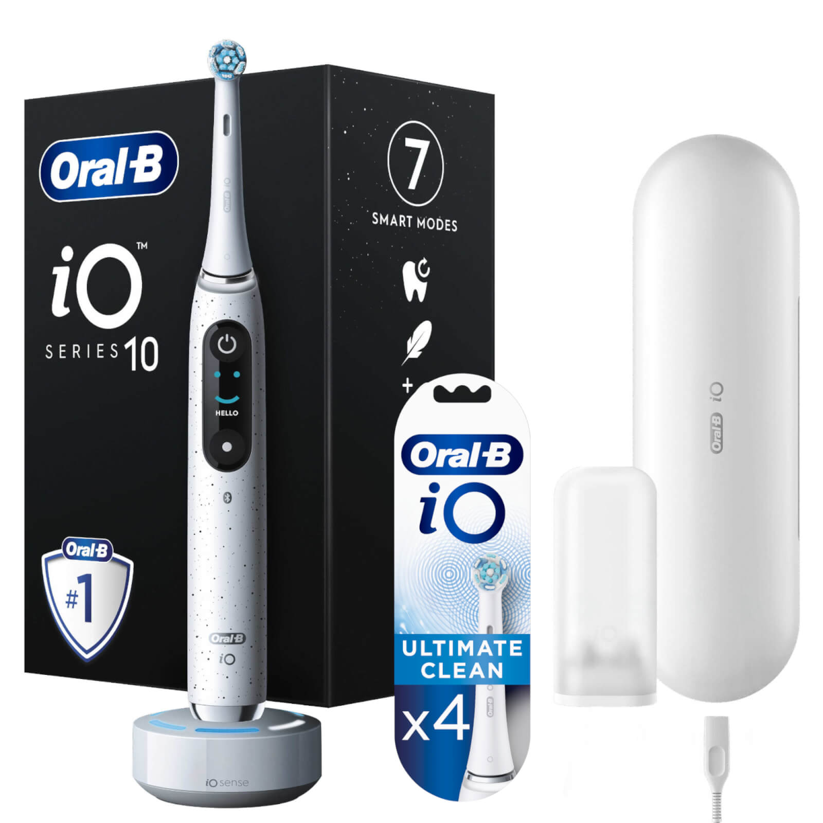 Oral-B iO10 Stardust White Electric Toothbrush with Charging Travel Case - Toothbrush + 4 Refills