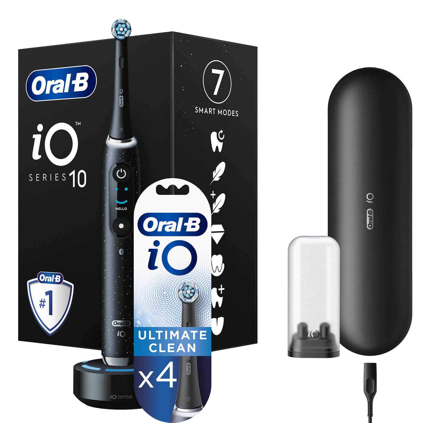 Oral-B iO10 Cosmic Black Electric Toothbrush with Charging Travel Case - Toothbrush + 4 Refills