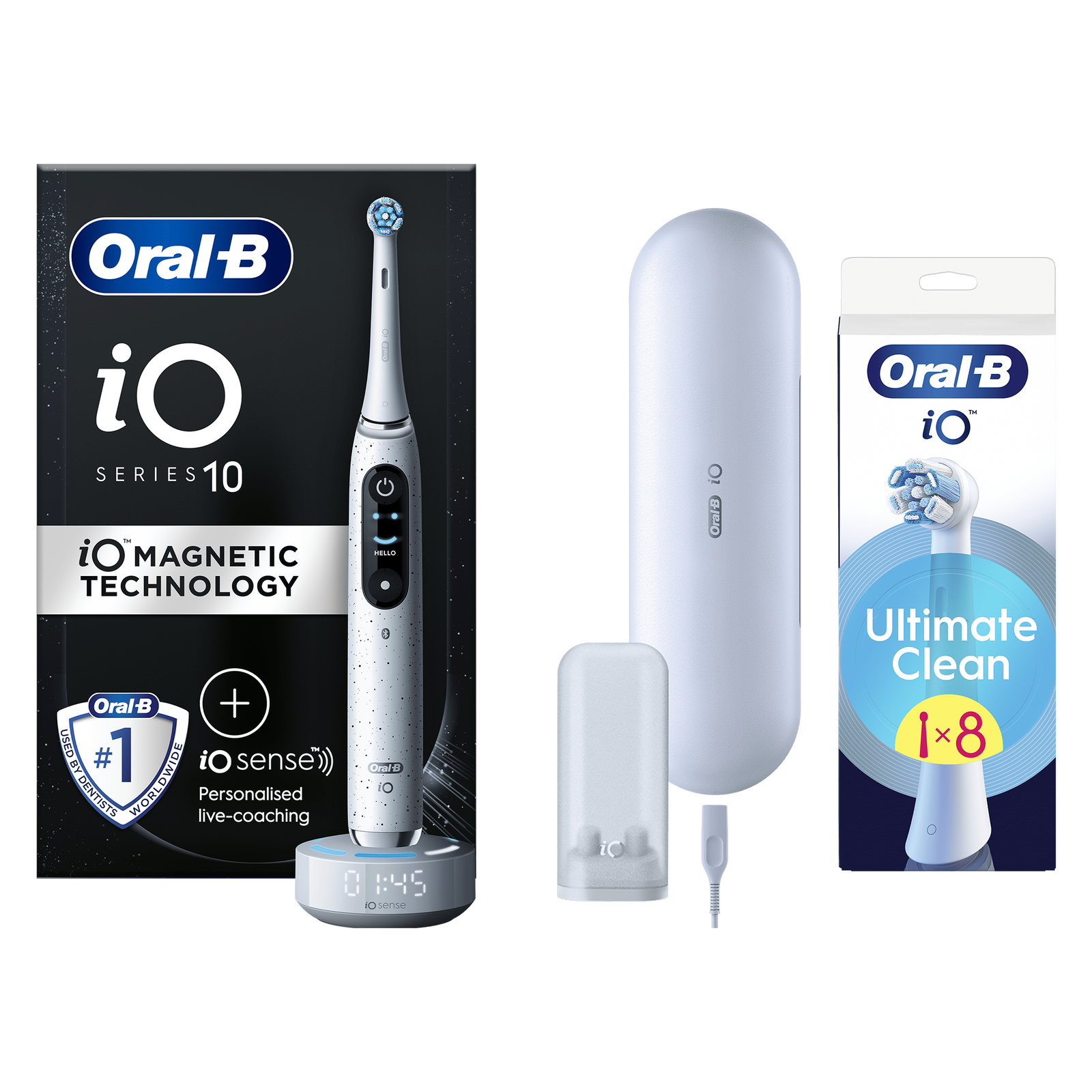 Oral-B iO10 Stardust White Electric Toothbrush with Charging Travel Case - Toothbrush + 8 Toothbrush Heads: retailer-supplied image