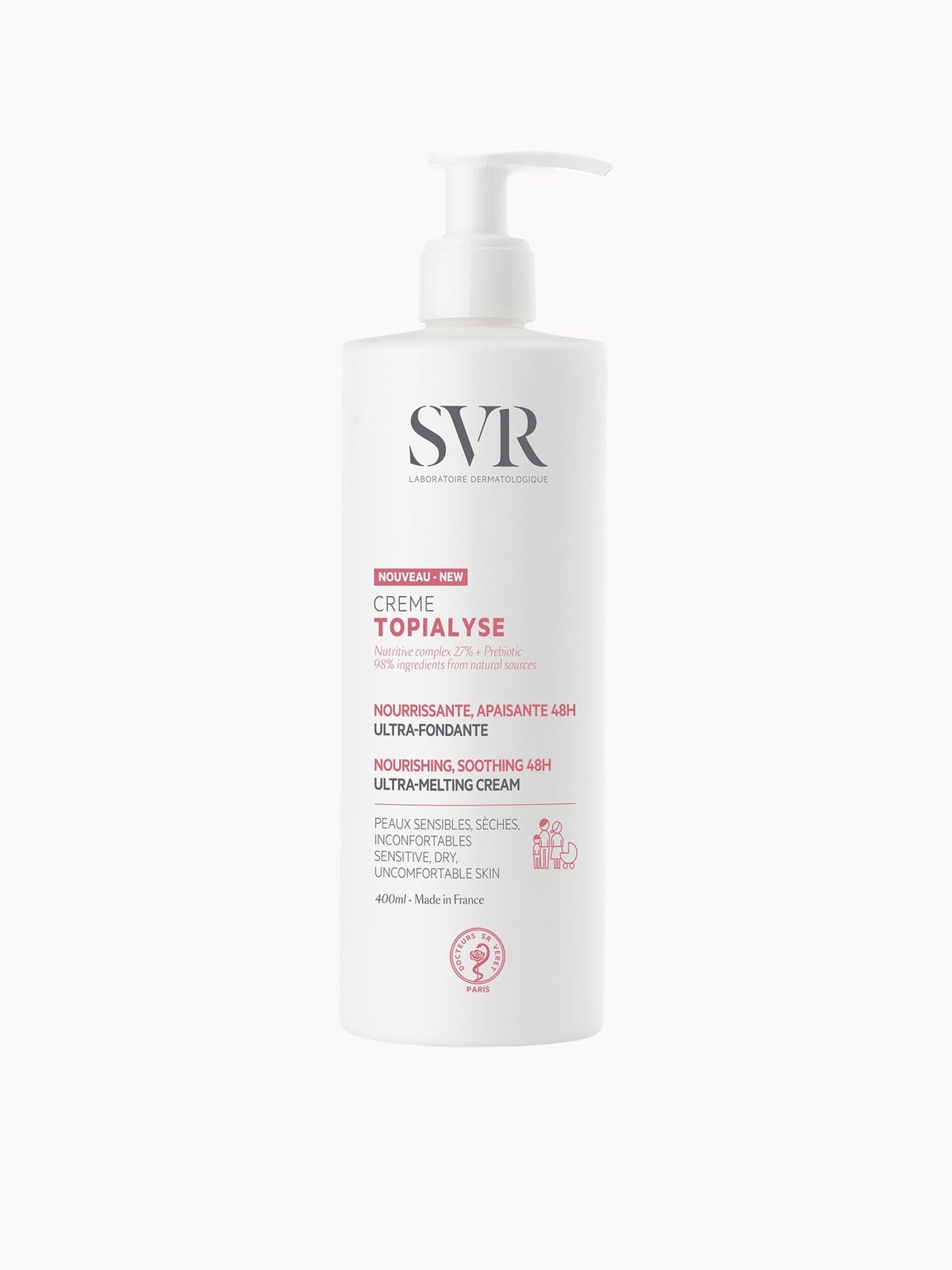 SVR TOPIALYSE 48hr Soothing, Calming Nourishing Face & Body Cream for Dry Sensitive Skin, All Ages, 400ml