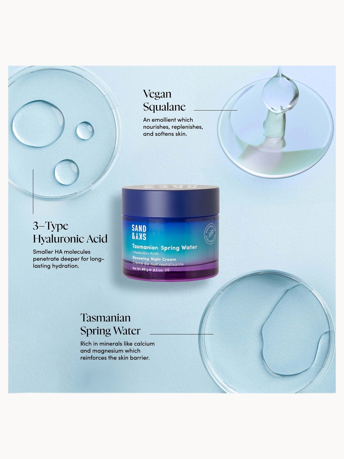 Sand & Sky Tasmanian Spring Water Night Cream 60g 4