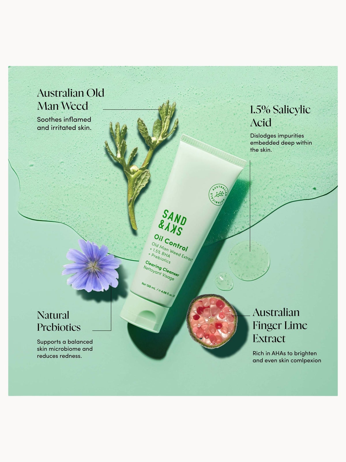 Sand & Sky Oil Control Clearing Cleanser 120ml 4