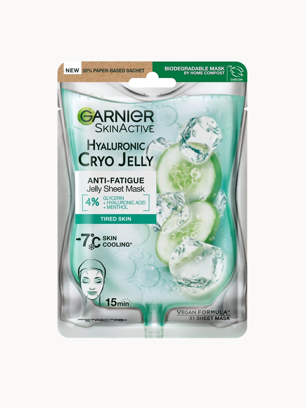 Garnier Anti-Fatigue Hyaluronic Acid and Icy Cucumber Cryo Jelly Face Mask 27g
