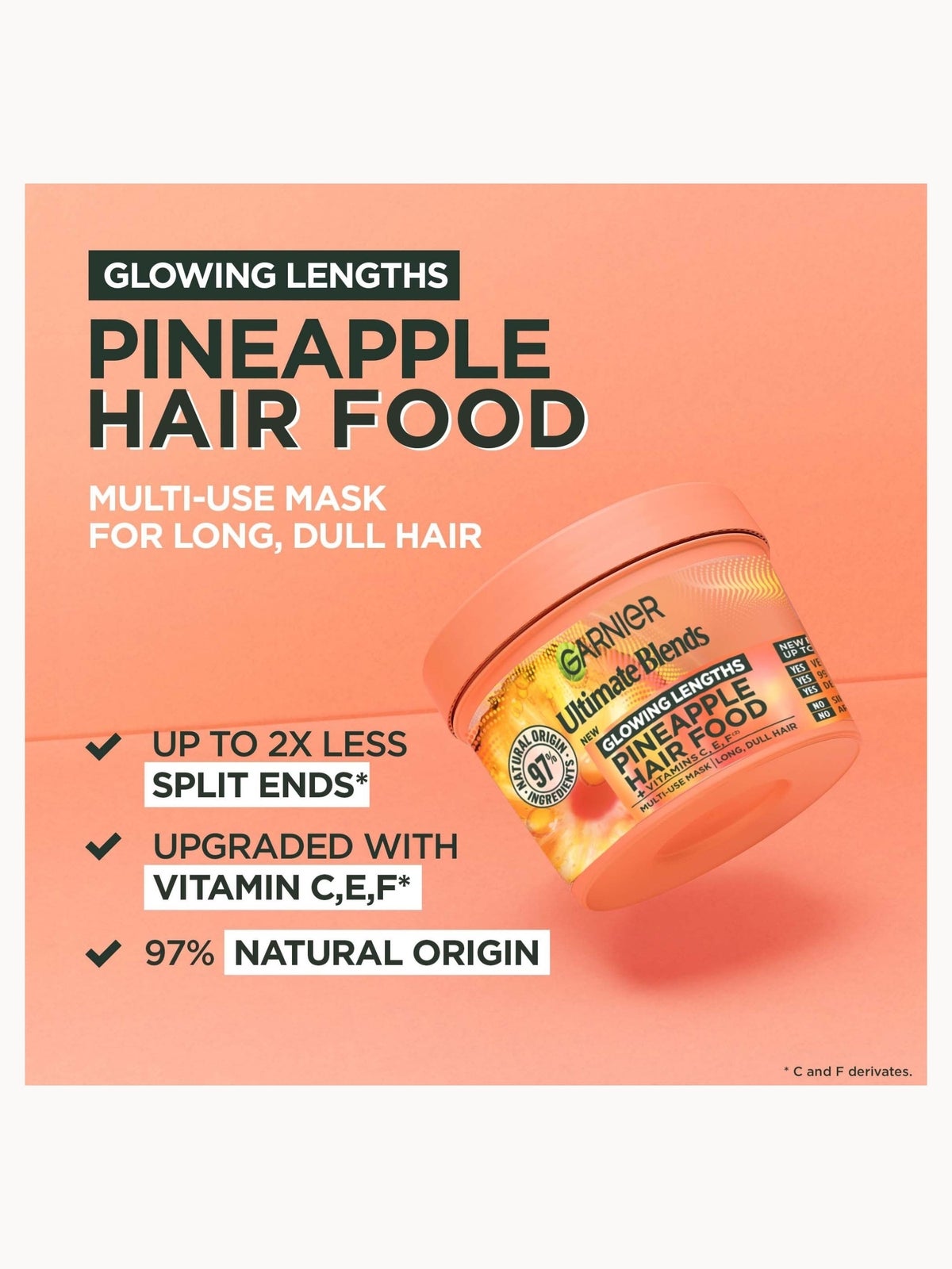 Garnier Ultimate Blends Glowing Lengths Pineapple and Amla Hair Food 3-in-1 Hair Mask Treatment 400ml 3