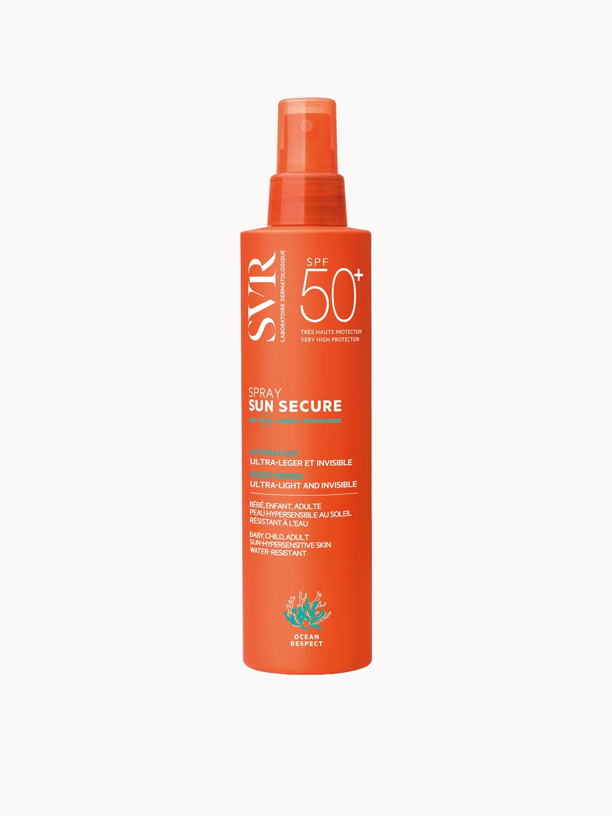 SVR SUN SECURE Face & Body SPF 50+ Ultra-Light Sun Spray for Hypersensitive Skin, Water-Resistant, Reef-Safe, All Ages, 200ml