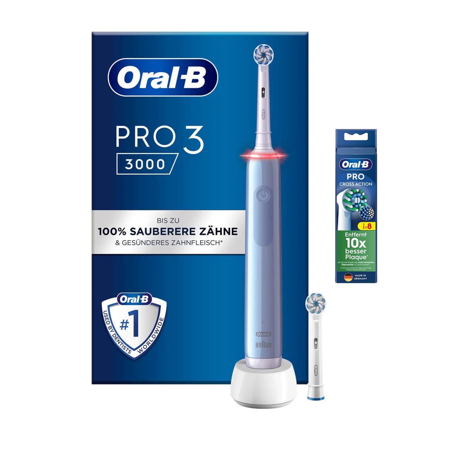Oral B Power Pro 3 3000 Sensitive Clean Electric Toothbrush Blue - Toothbrush with 8 Brush Heads