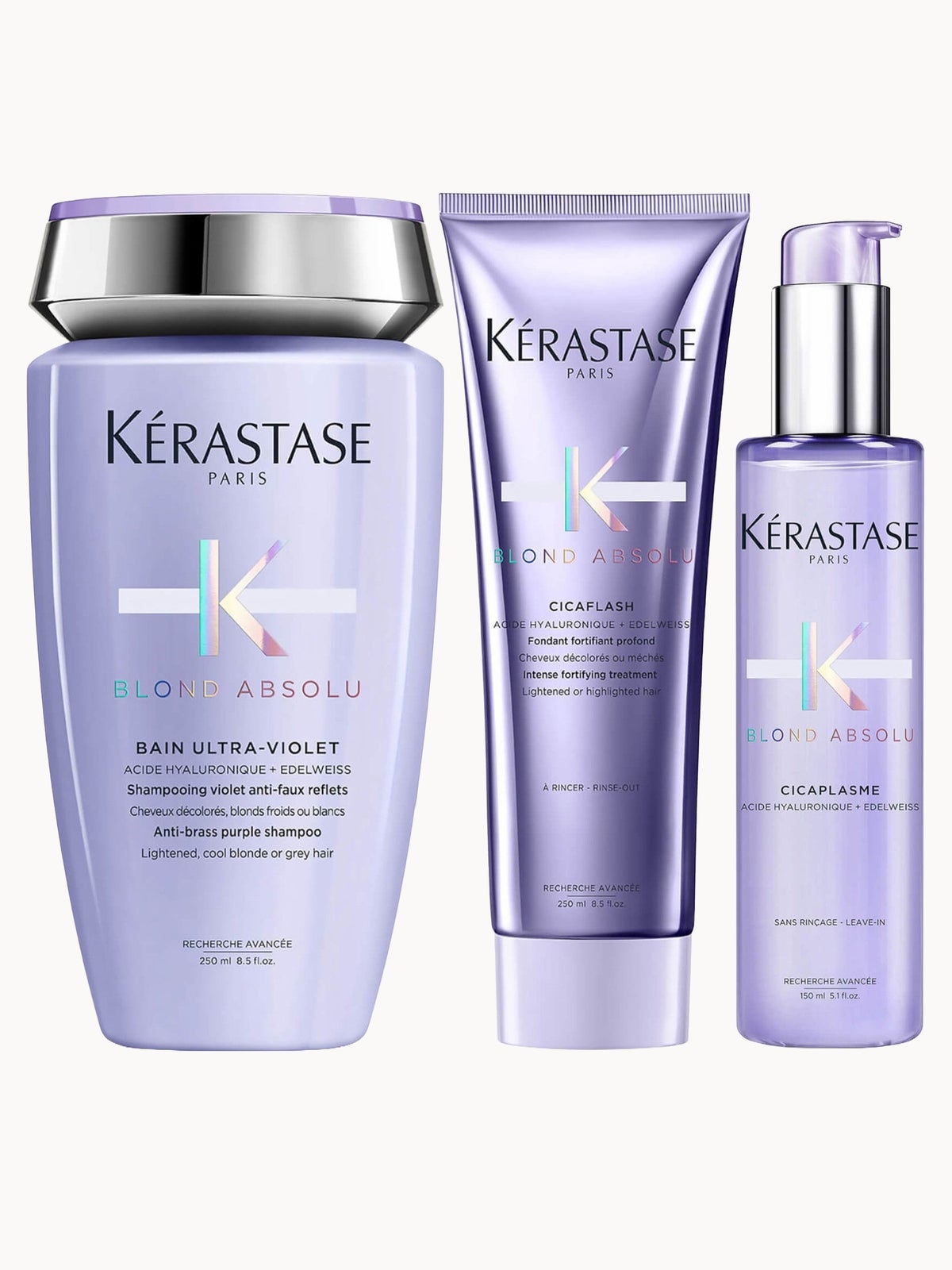 Kérastase Blond Absolu Ultraviolet Shampoo, Conditioner and Treatment Routine for Brightening Blonde Hair