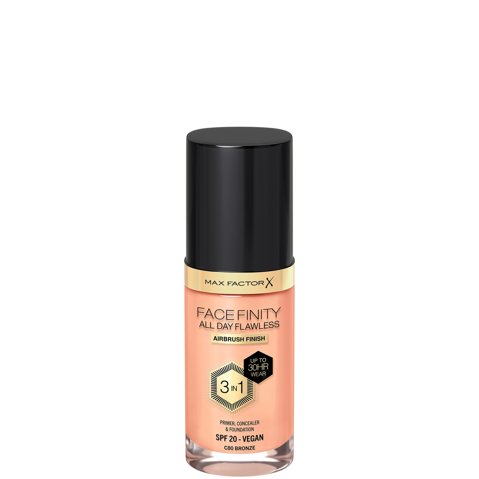 Max Factor Facefinity All Day Flawless 3 in 1 Vegan Foundation 30ml (Various Shades) - C80 - BRONZE