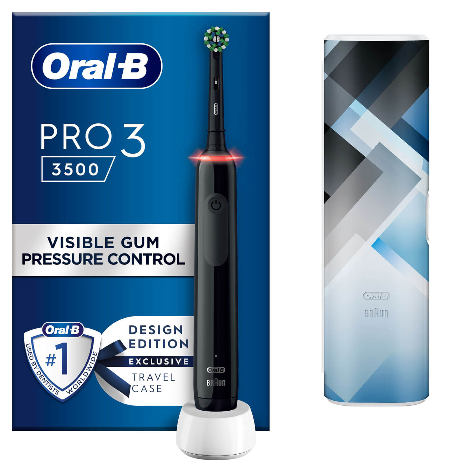 Oral B Pro 3500 Electric Toothbrush Black Mondrian with Travel Case