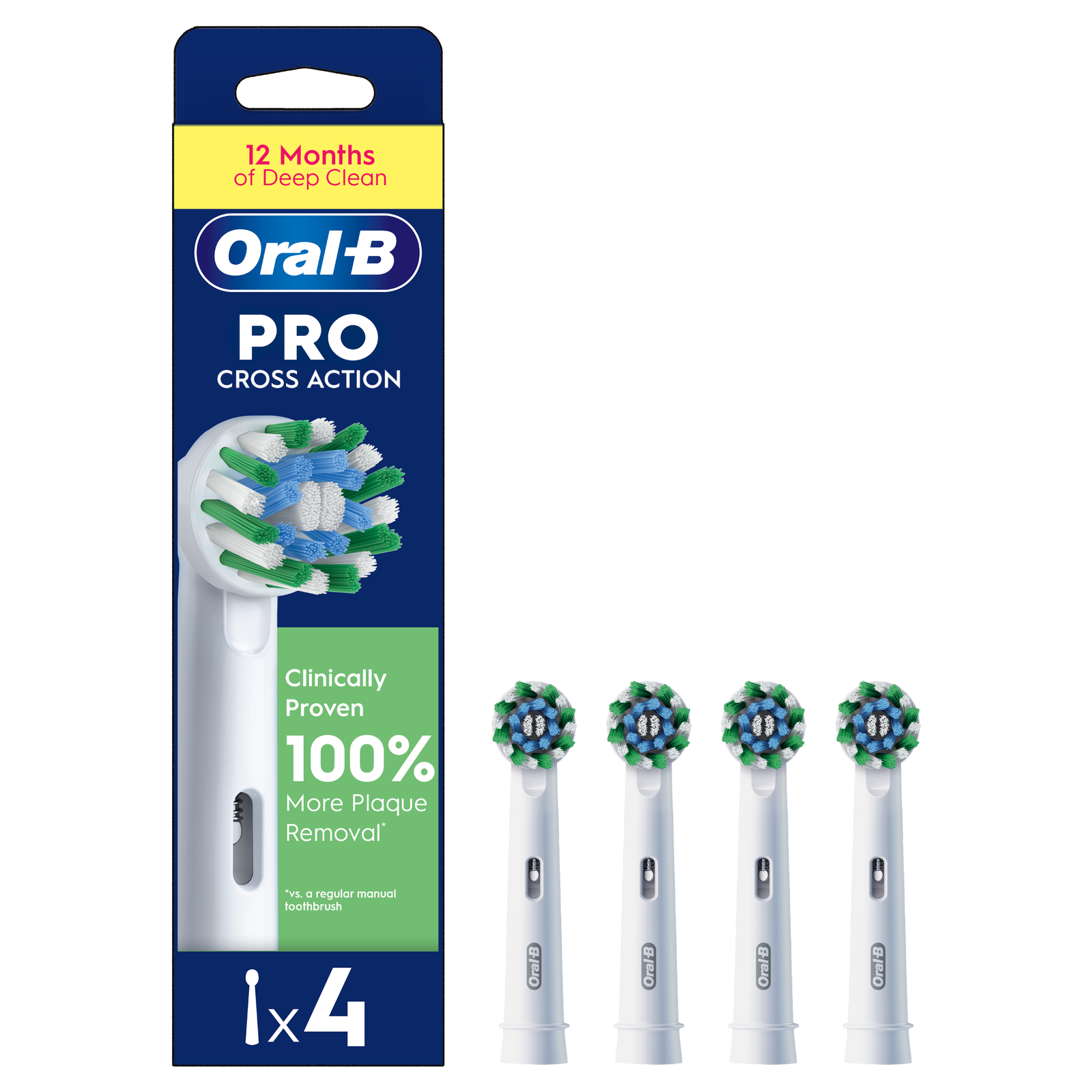 Oral-B Pro Cross Action Toothbrush Heads White 4 Pack: retailer-supplied image
