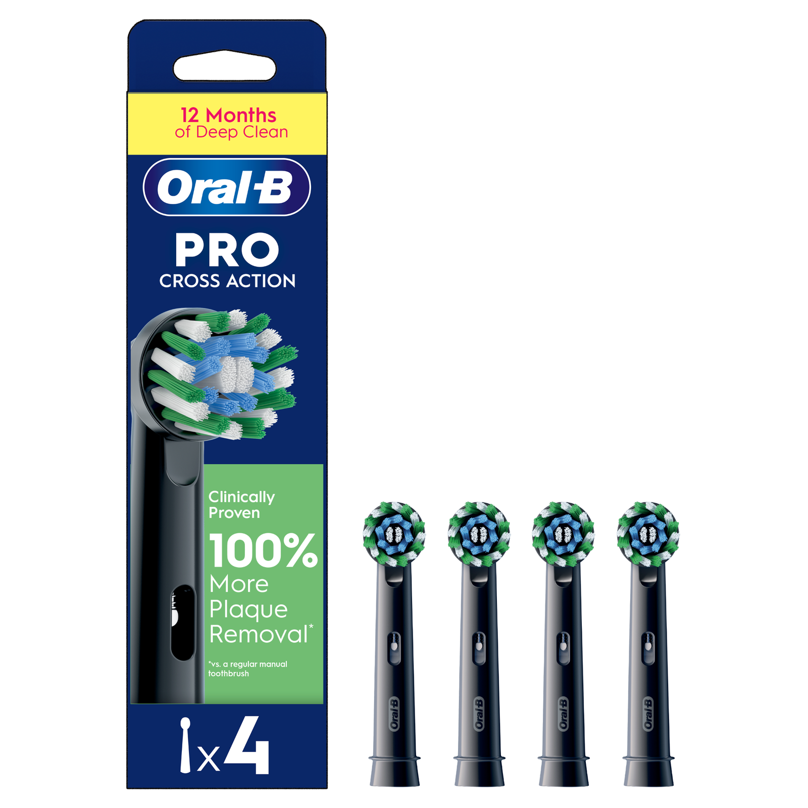 Oral-B Pro Cross Action Toothbrush Heads Black 4 Pack: retailer-supplied image