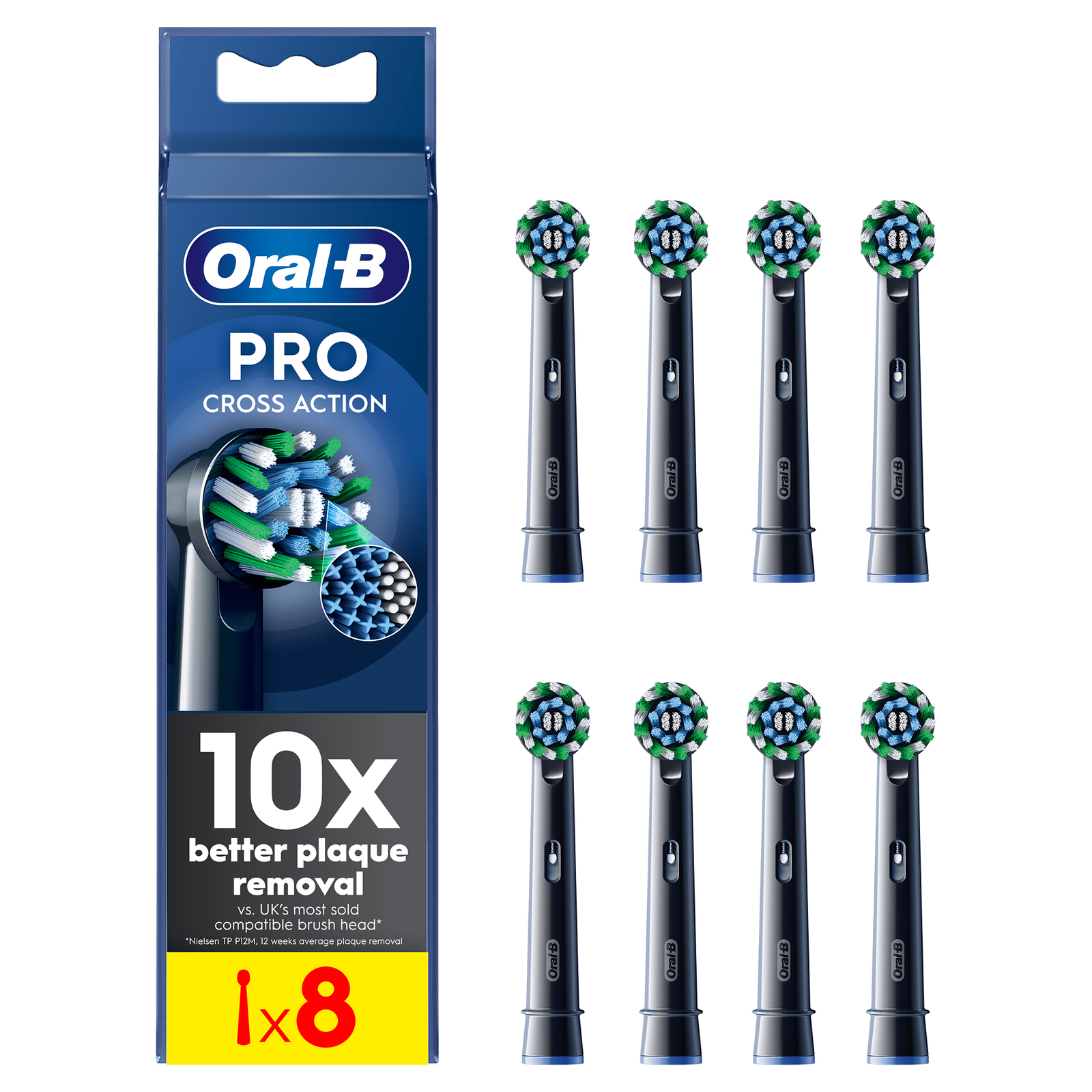 Oral-B Pro Cross Action Toothbrush Heads Black 8 Pack: retailer-supplied image