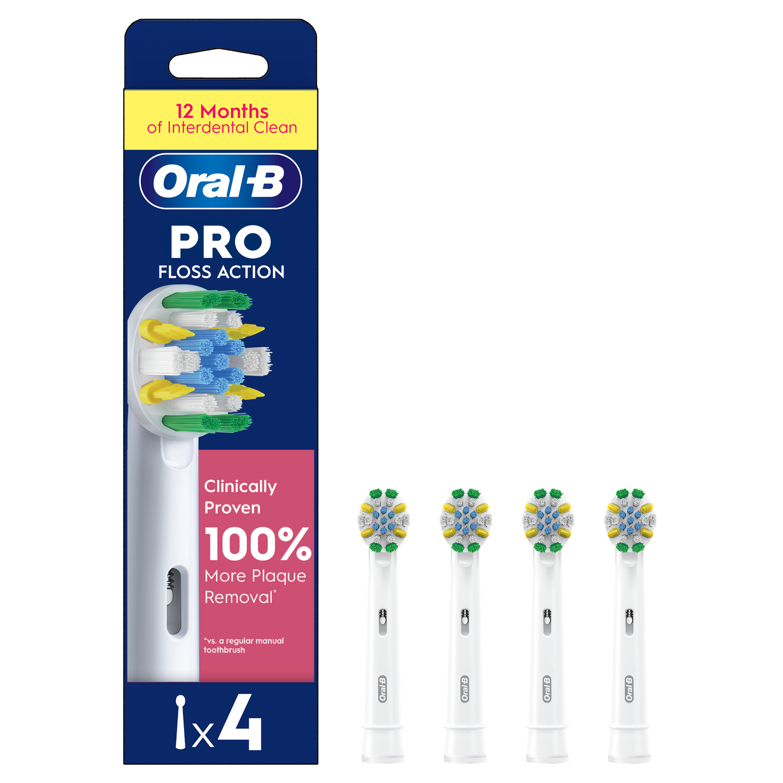 Oral-B Pro Floss Action Toothbrush Heads 4 Pack White: retailer-supplied image