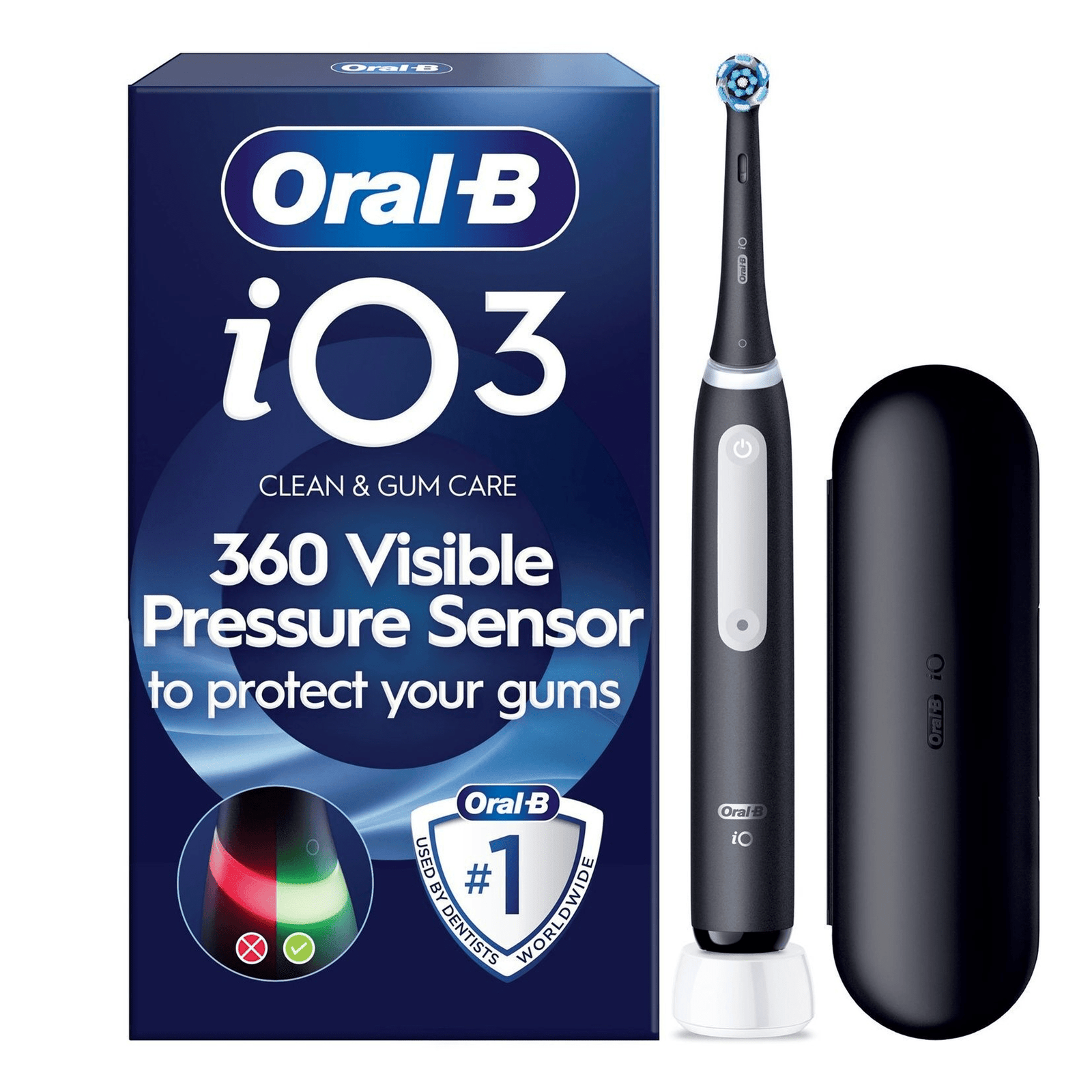 Oral-B iO3 Matte Black Electric Toothbrush with Travel Case - Toothbrush: retailer-supplied image