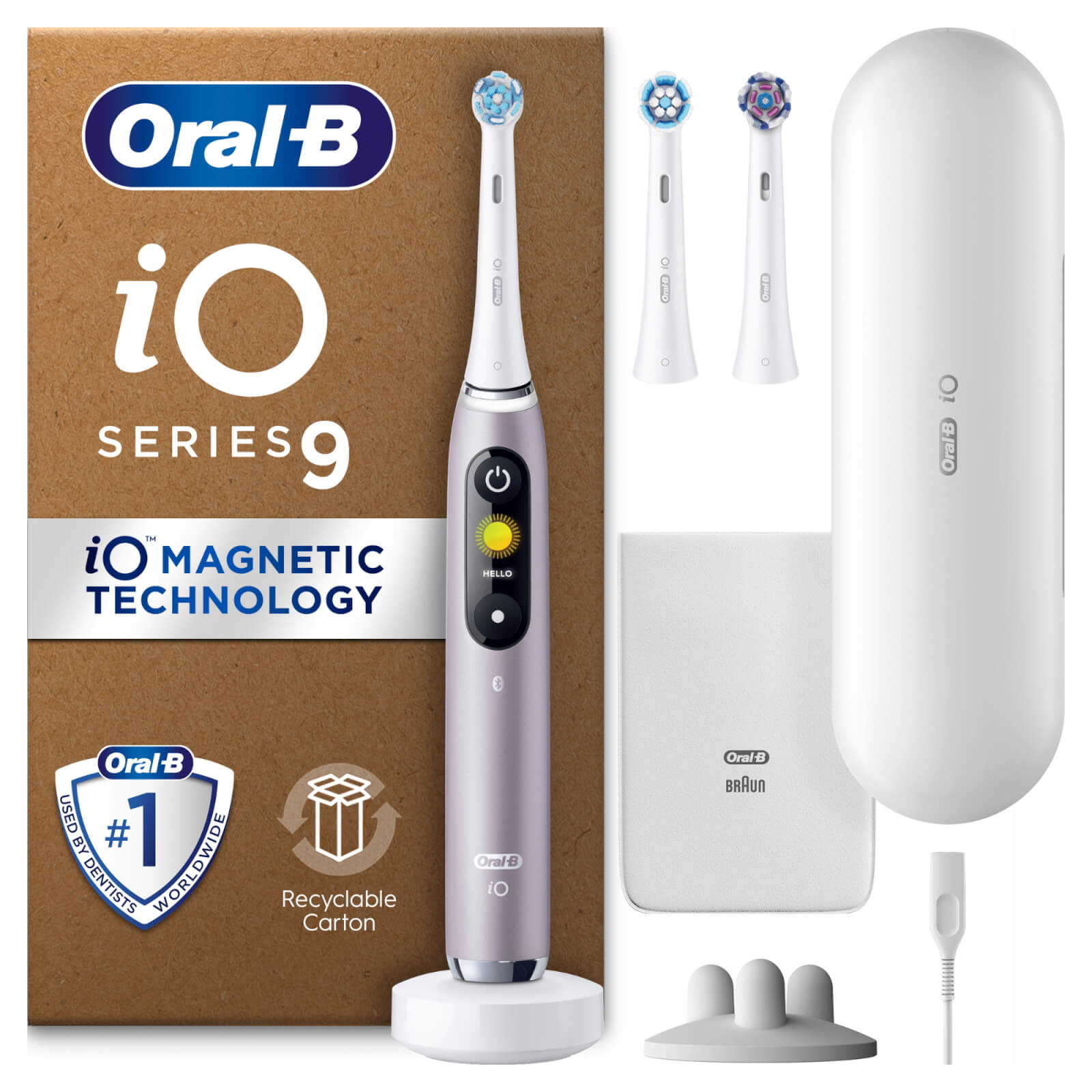 Oral B iO9 Electric Toothbrush Rose Quartz with 2ct Extra Refills