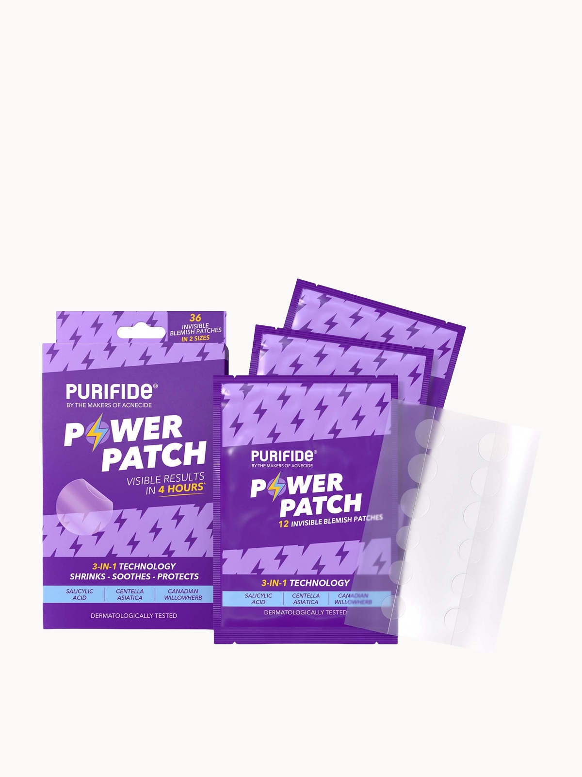 PURIFIDE by Acnecide 3-in-1 Power Patch Salicylic Acid Spot Patches for Blemish-Prone Skin 36 Spot Stickers