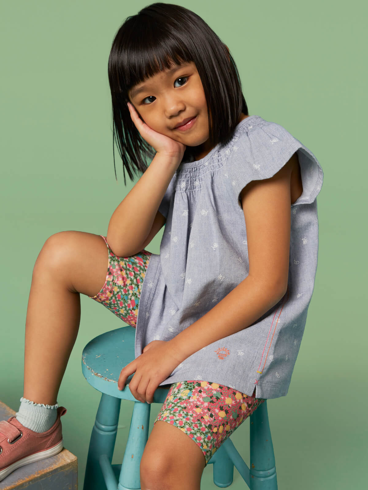 Rüschentop aus Chambray - 5-6