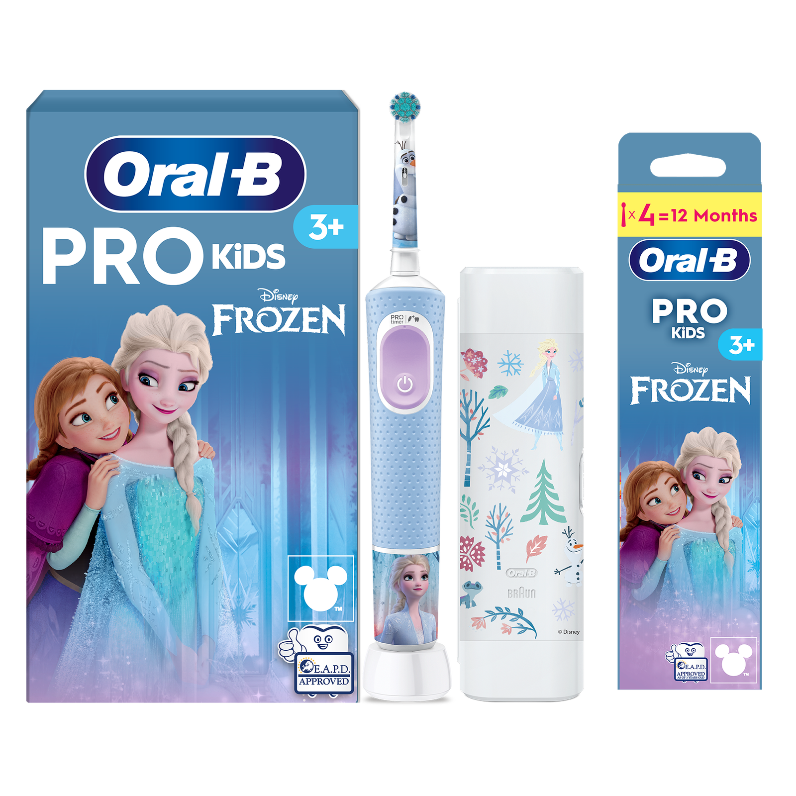 Oral-B Vitality Pro Kids Frozen Electric Toothbrush with Travel Case - Toothbrush + 4 Toothbrush Heads