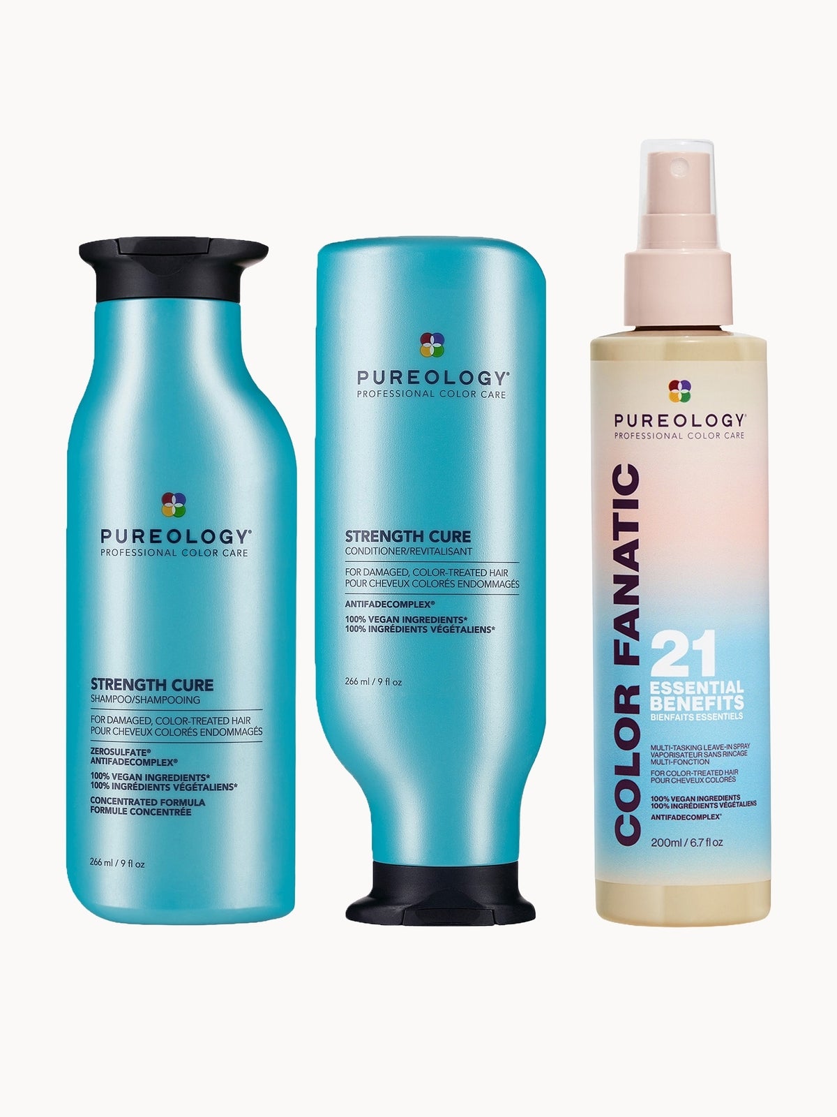 Pureology Strength Cure Shampoo, Conditioner and Color Fanatic Spray Routine for Damaged Hair