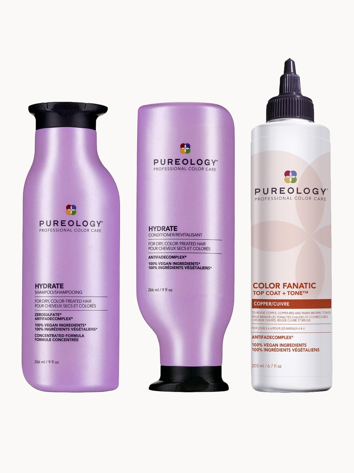 Pureology Hydrate Shampoo, Conditioner and Top Coat & Tone Routine for Neutralising and Hydrating Copper Hair