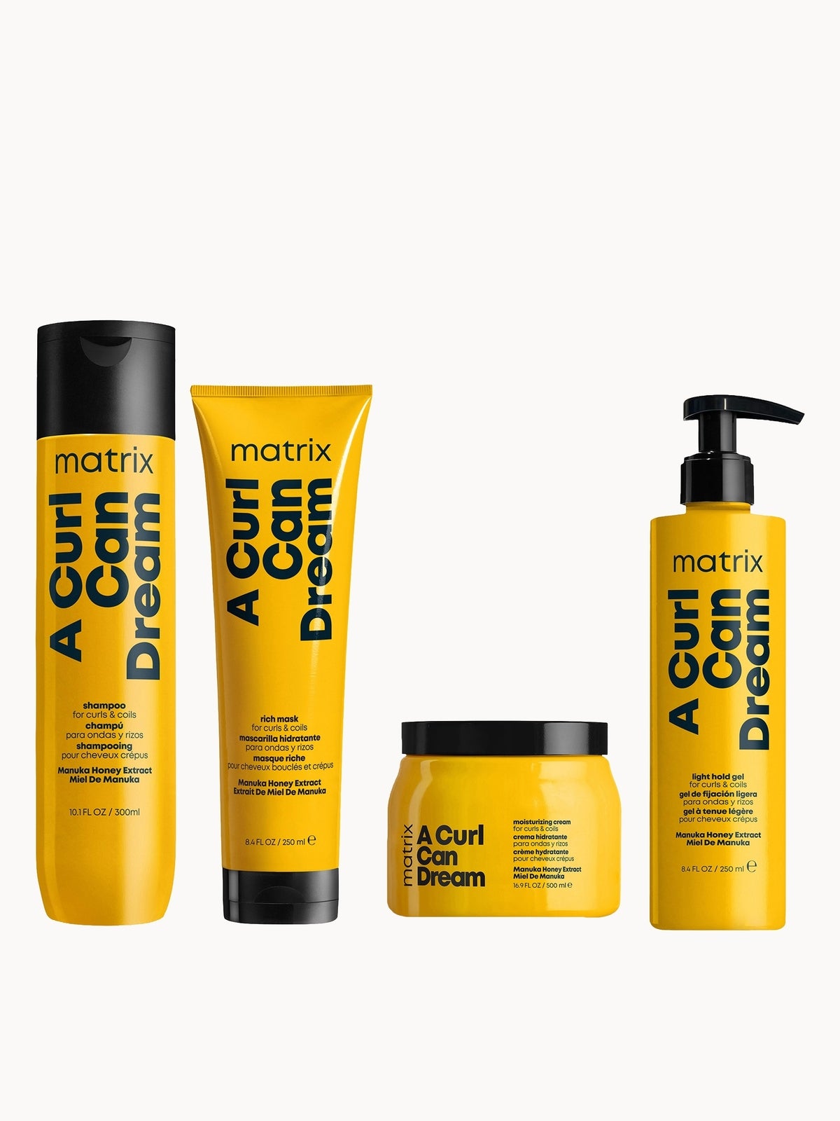 Matrix A Curl Can Dream Manuka Honey Infused Shampoo, Mask, Leave-in Cream and Hair Gel for Curls and Coils