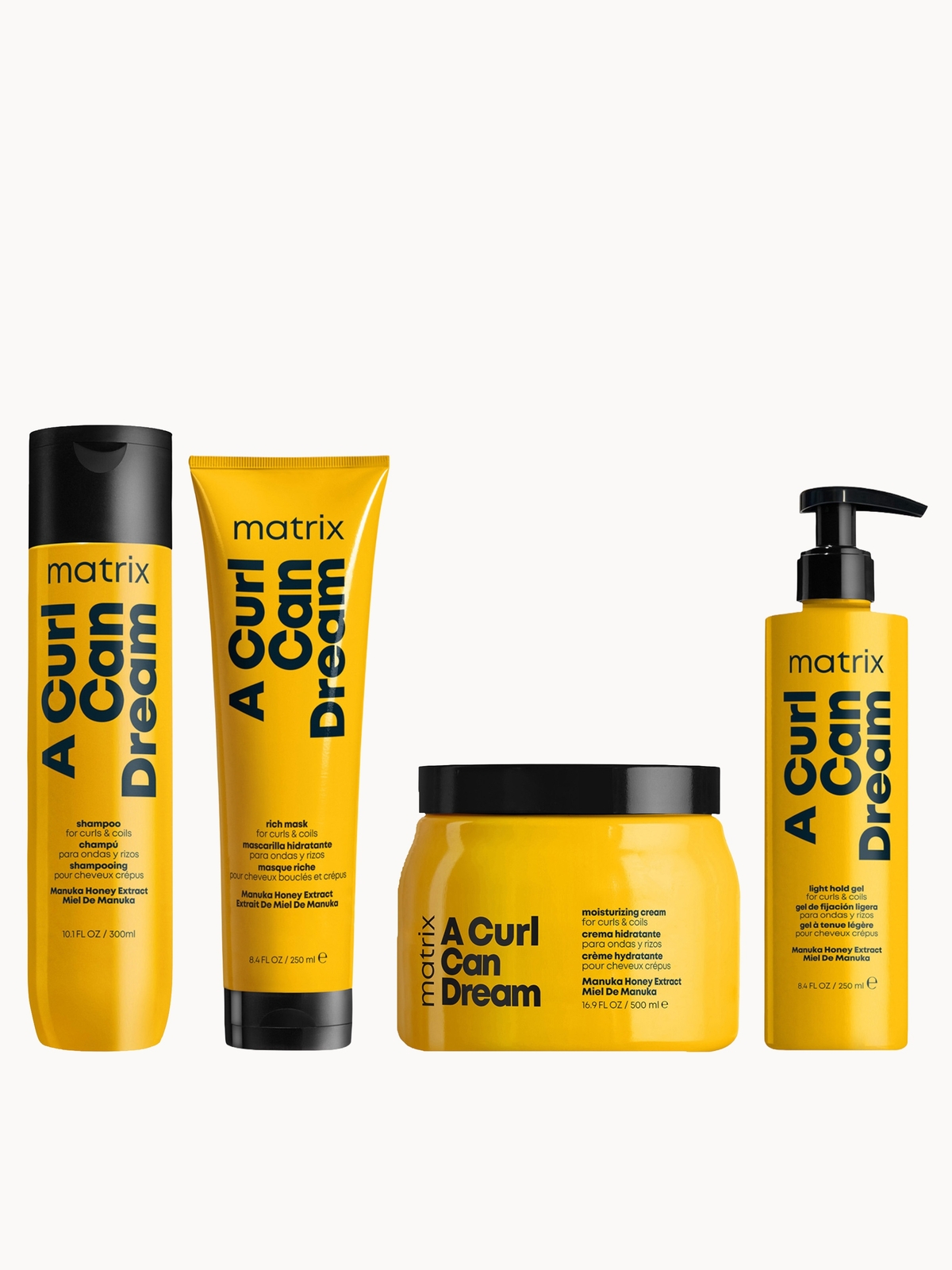 Matrix A Curl Can Dream Manuka Honey Infused Shampoo, Mask, Leave-in Cream and Hair Gel for Curls and Coils