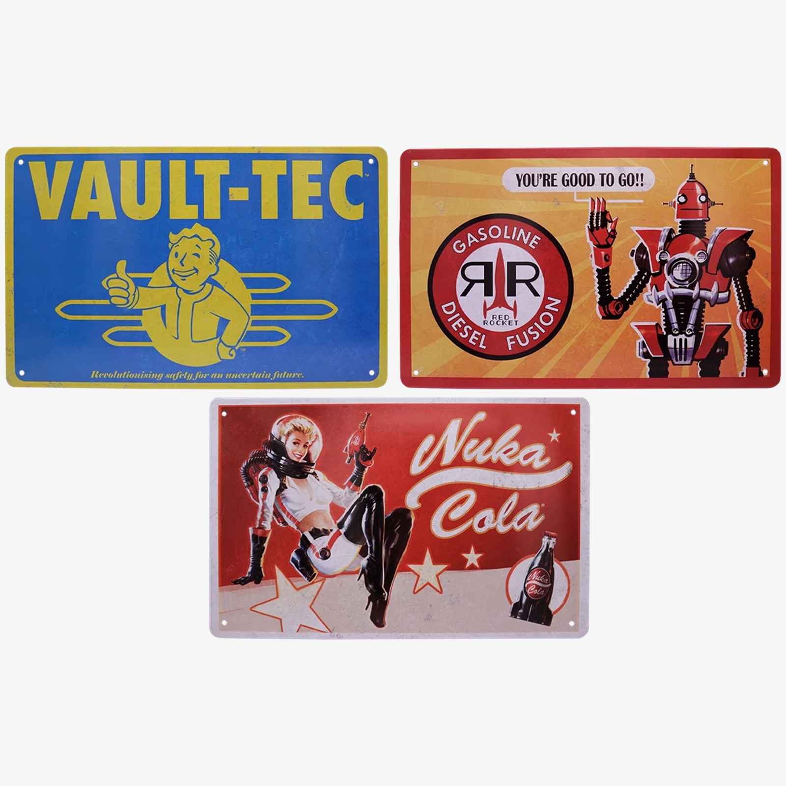 Click to view product details and reviews for Fallout Tin Sign Set. Click to view product details and reviews for Fallout Tin Sign Set.