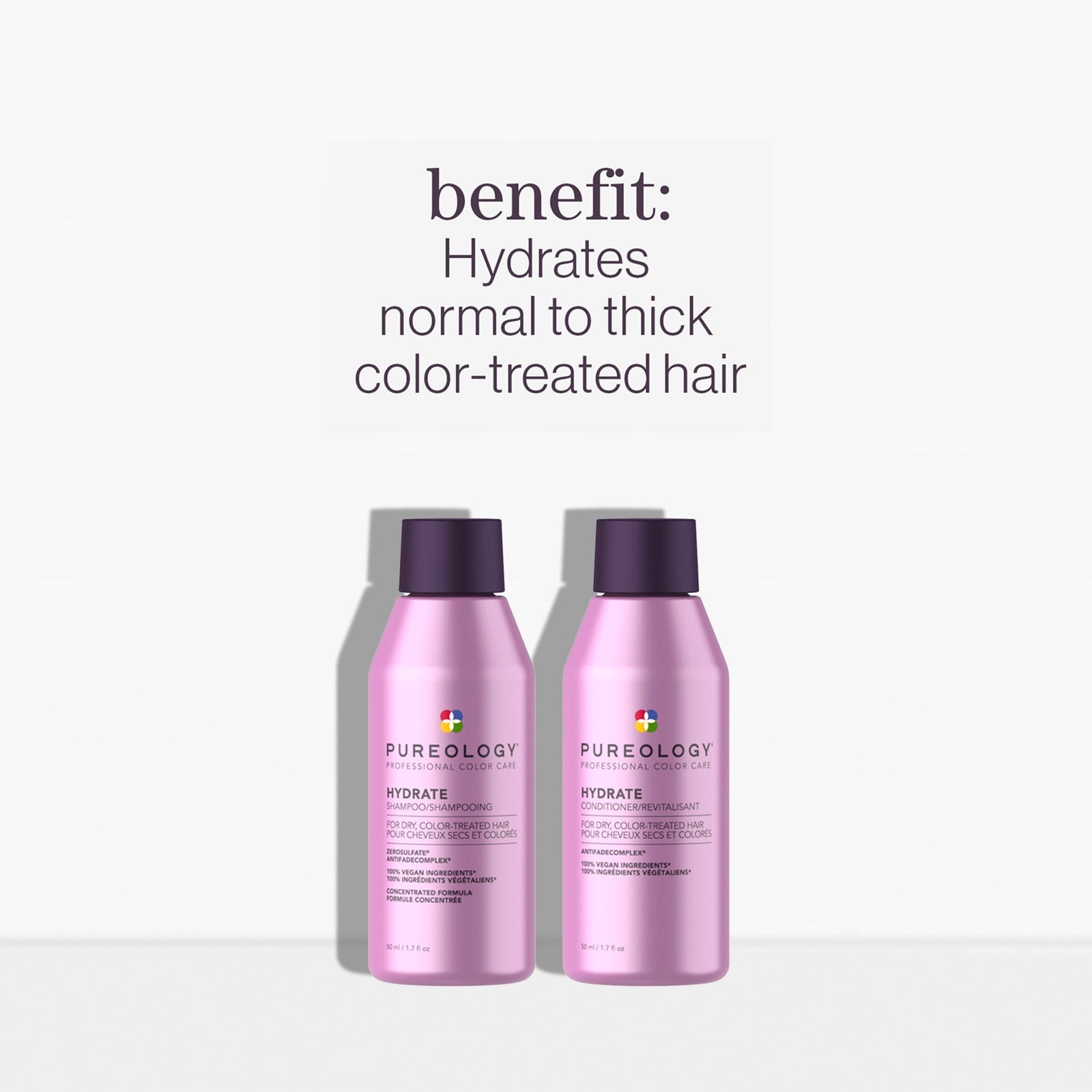 Pureology Color Fanatic Spray 200ml, Hydrate Shampoo Travel Size 50ml and Conditioner Travel Size 50ml For Dry Hair Bundle 4
