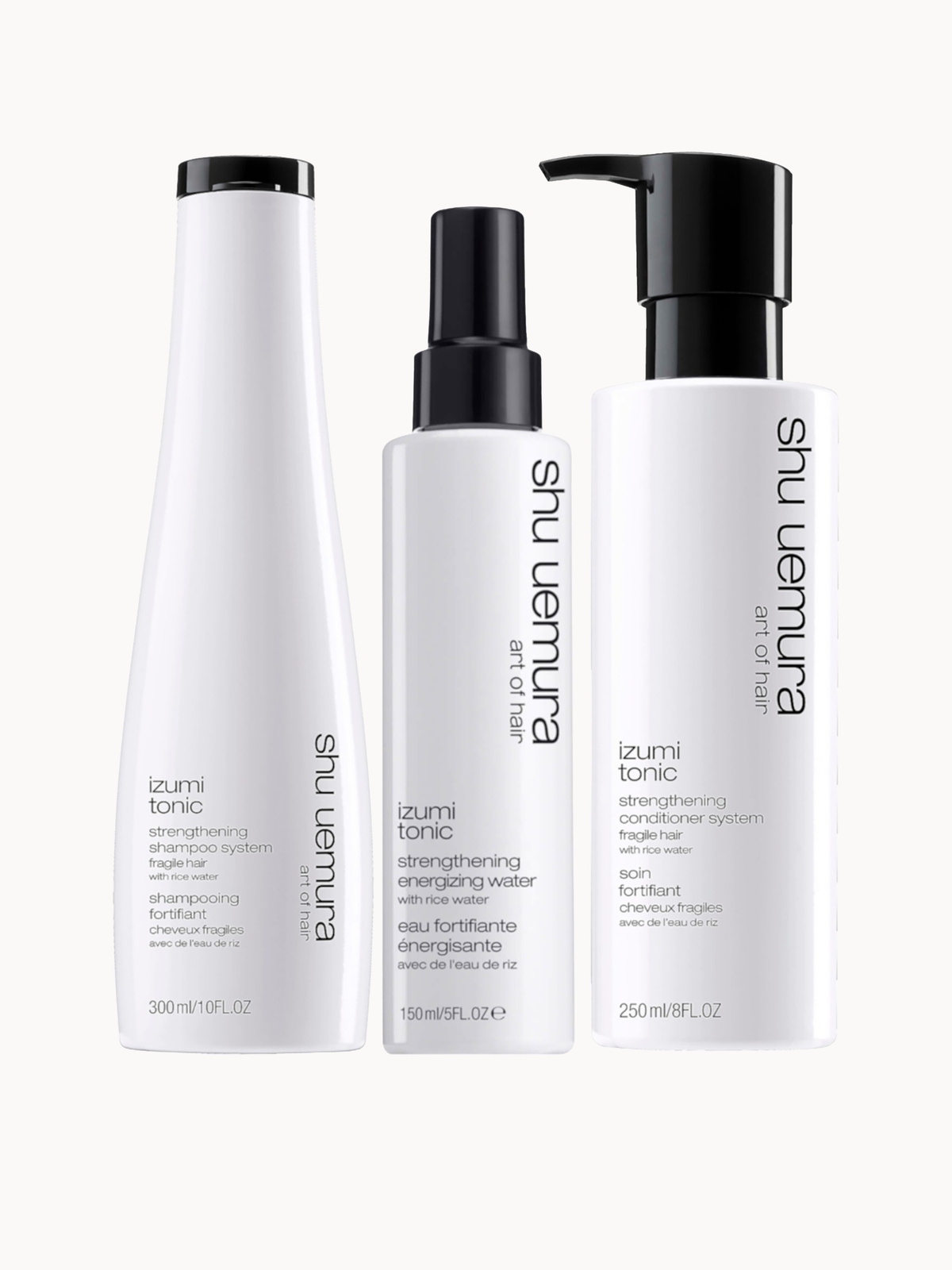 Shu Uemura Art of Hair Izumi Tonic Rice Water Shampoo, Conditioner and Hair Tonic Water Routine