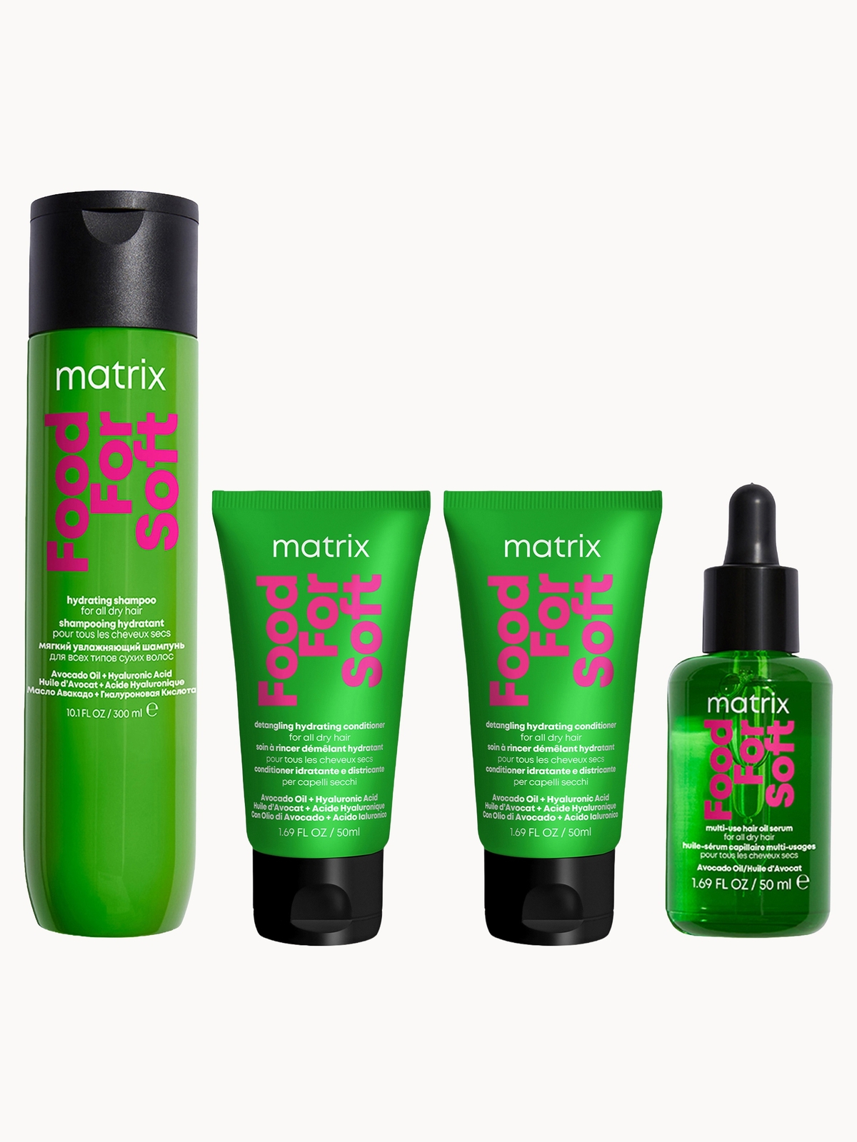 Matrix Food for Soft Shampoo 300ml, Hair Oil 50ml + 2x 50ml Mini Conditioners With Hyaluronic Acid For Dry Hair (Worth £40.82)
