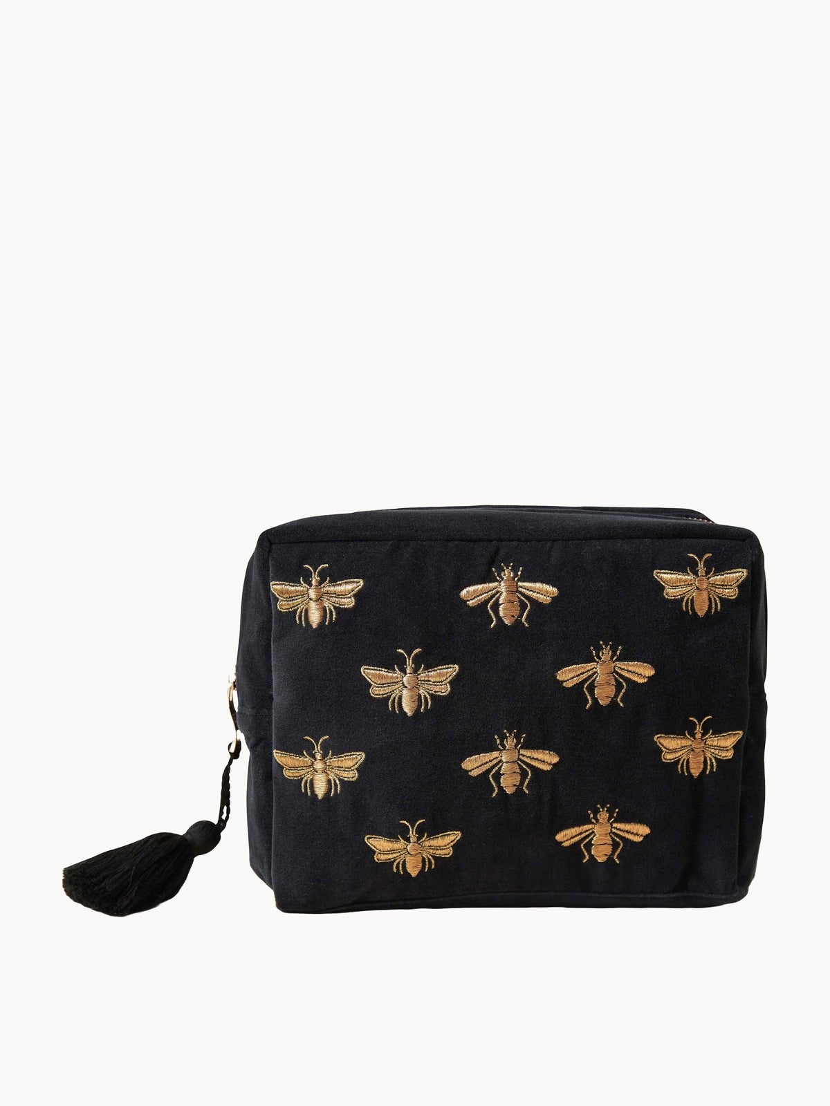 Elizabeth Scarlett Honey Bee Charcoal Velvet Wash Bag