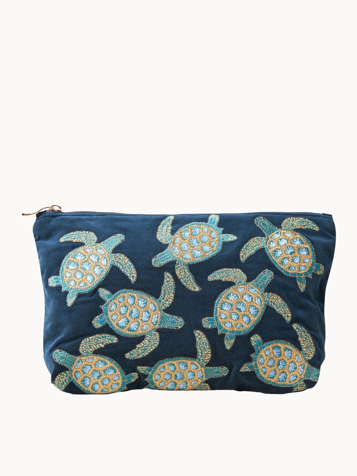 Elizabeth Scarlett Turtle Conservation Marine Navy Velvet Everyday Pouch