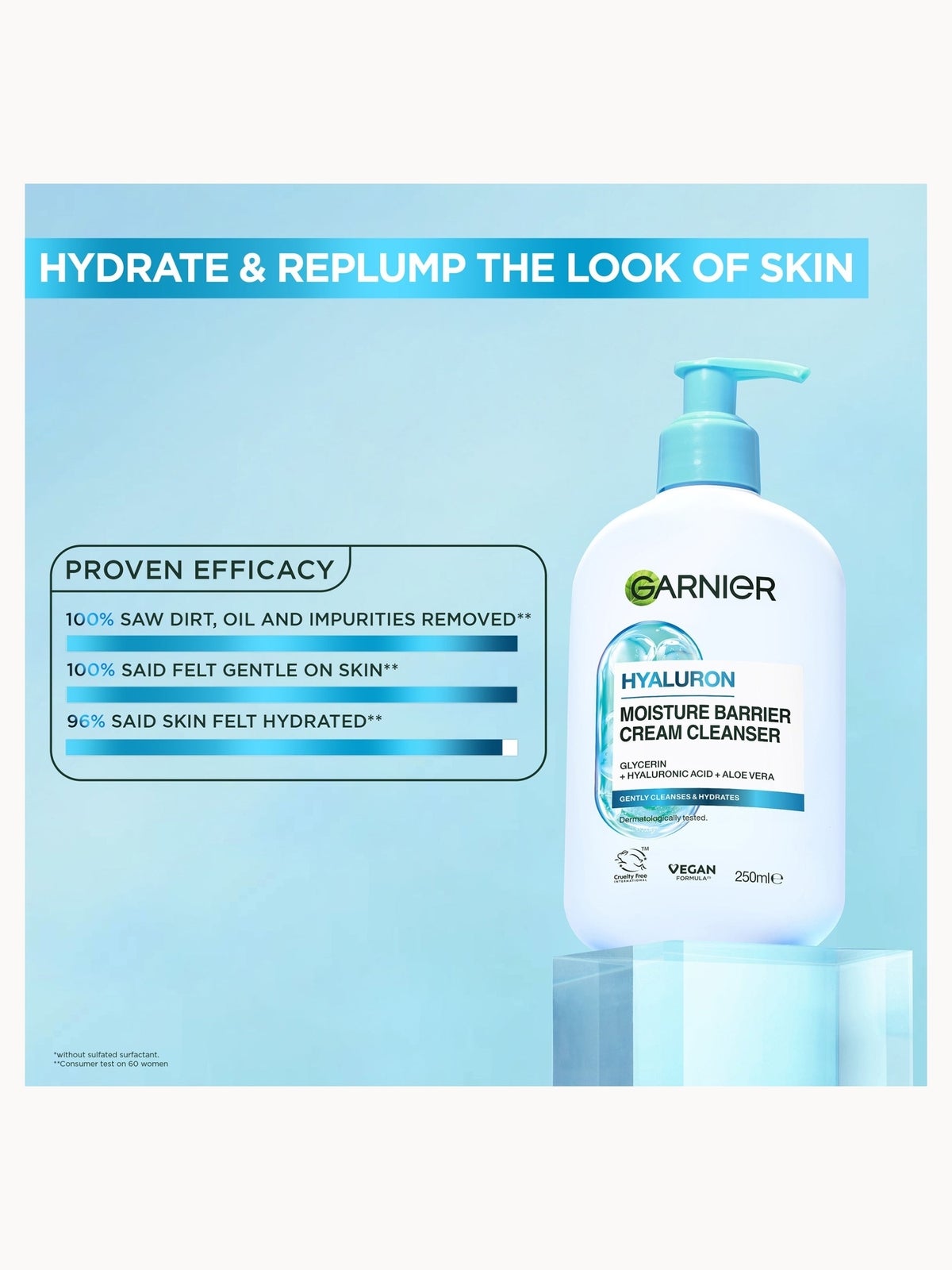 Garnier Hyaluron Barrier Protect Cream Cleanser, with Glycerin + Hyaluronic Acid + Aloe Vera 250ml 2