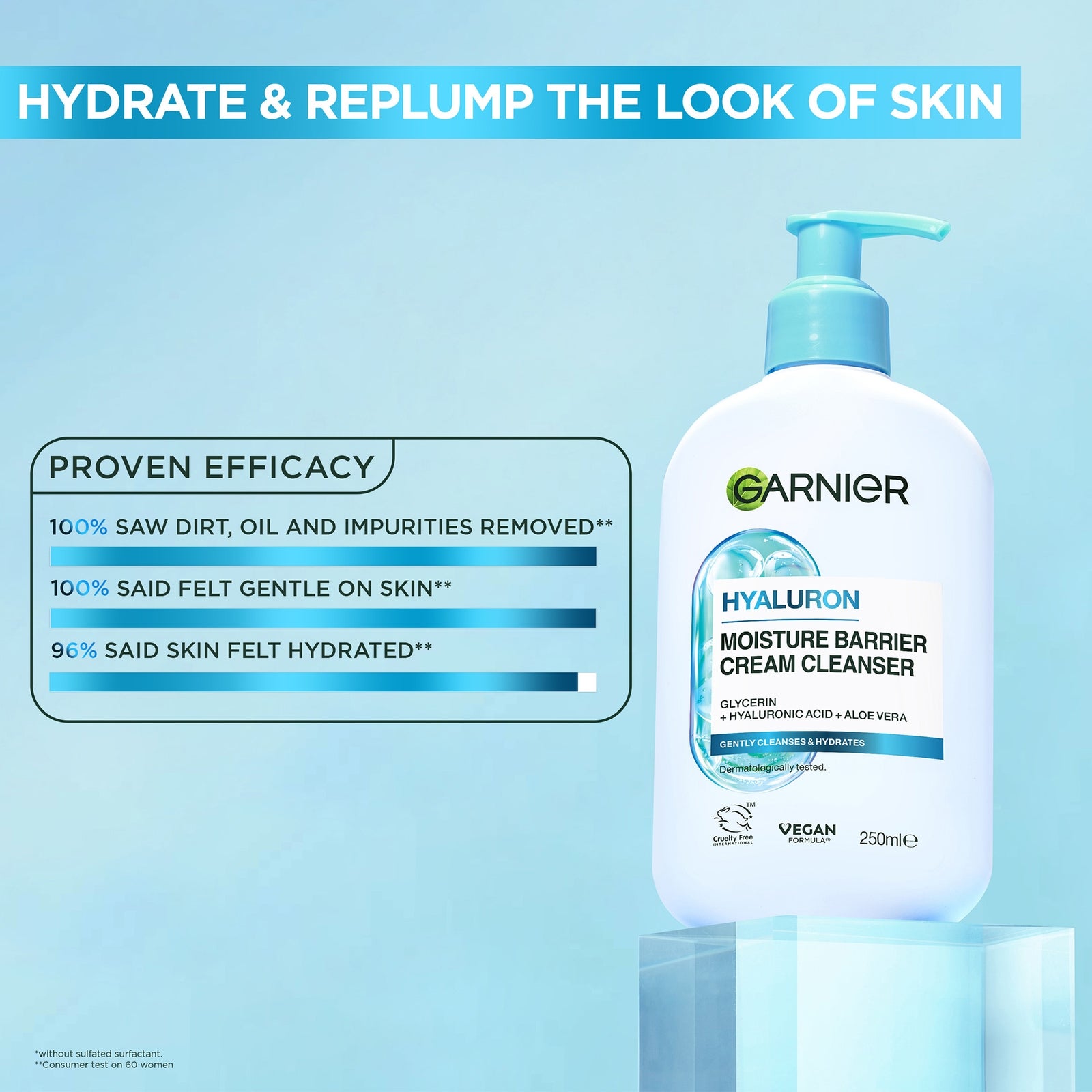 Garnier Hyaluron Barrier Protect Cream Cleanser, with Glycerin + Hyaluronic Acid + Aloe Vera 250ml 2