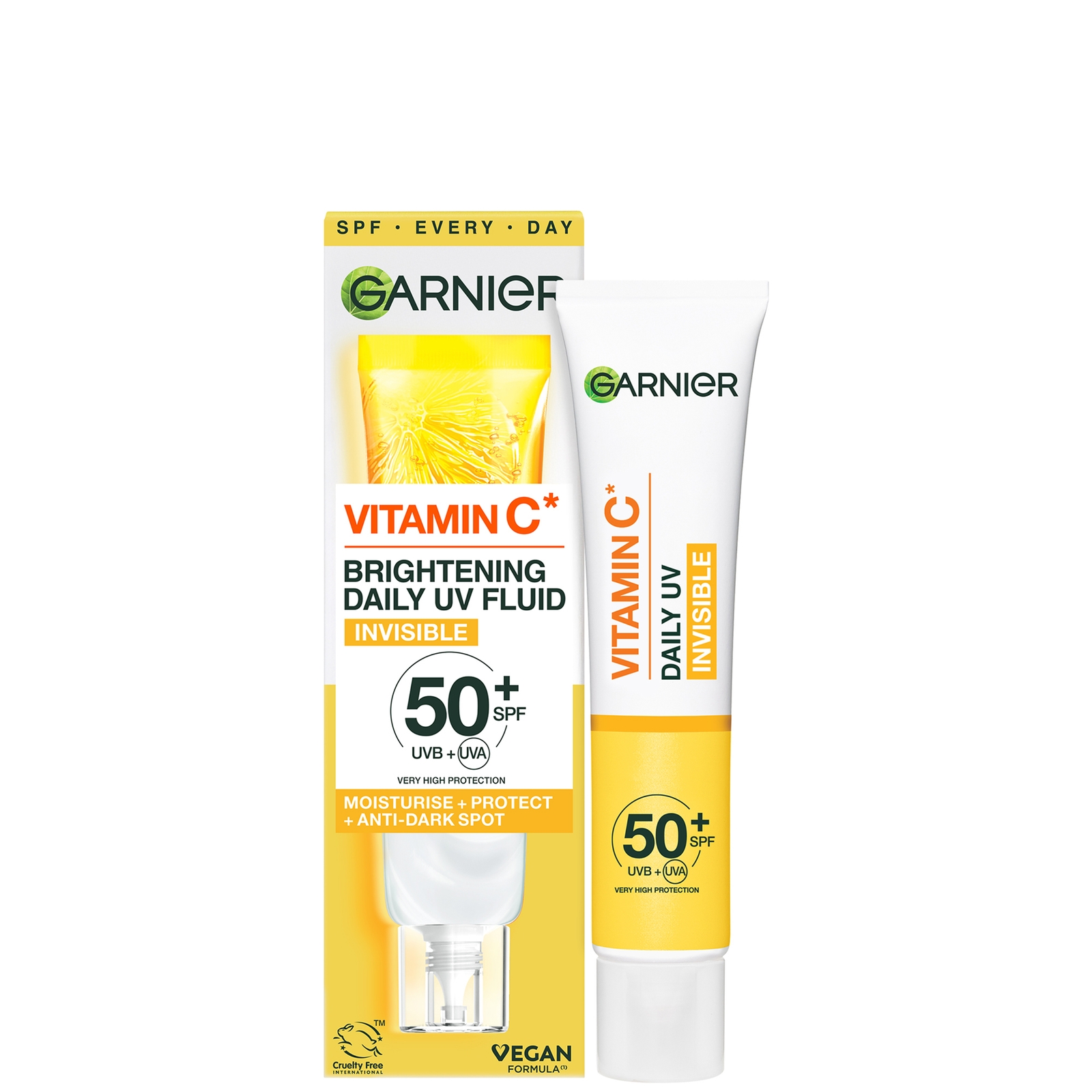 Garnier Vitamin C Daily UV Brightening Fluid Invisible SPF 50+ 40ml - Lookfantastic