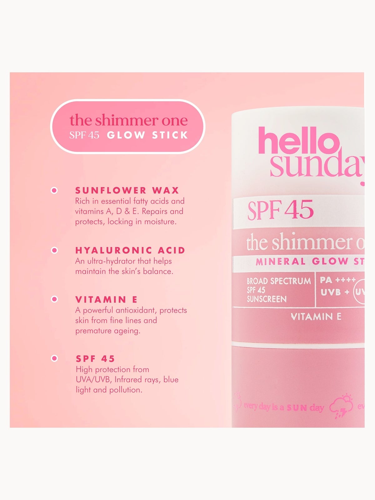 Hello Sunday The Shimmer One Mineral Glow Stick SPF45 20g 4