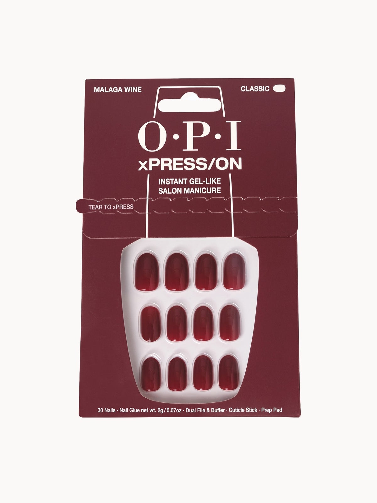 OPI xPRESS/ON Dark Red Press On Nails Gel-Like Salon Manicure - Malaga Wine