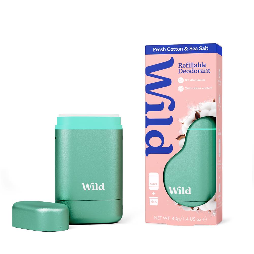Wild Refillable Natural Deodorant Case, Fresh Cotton & Sea Salt
