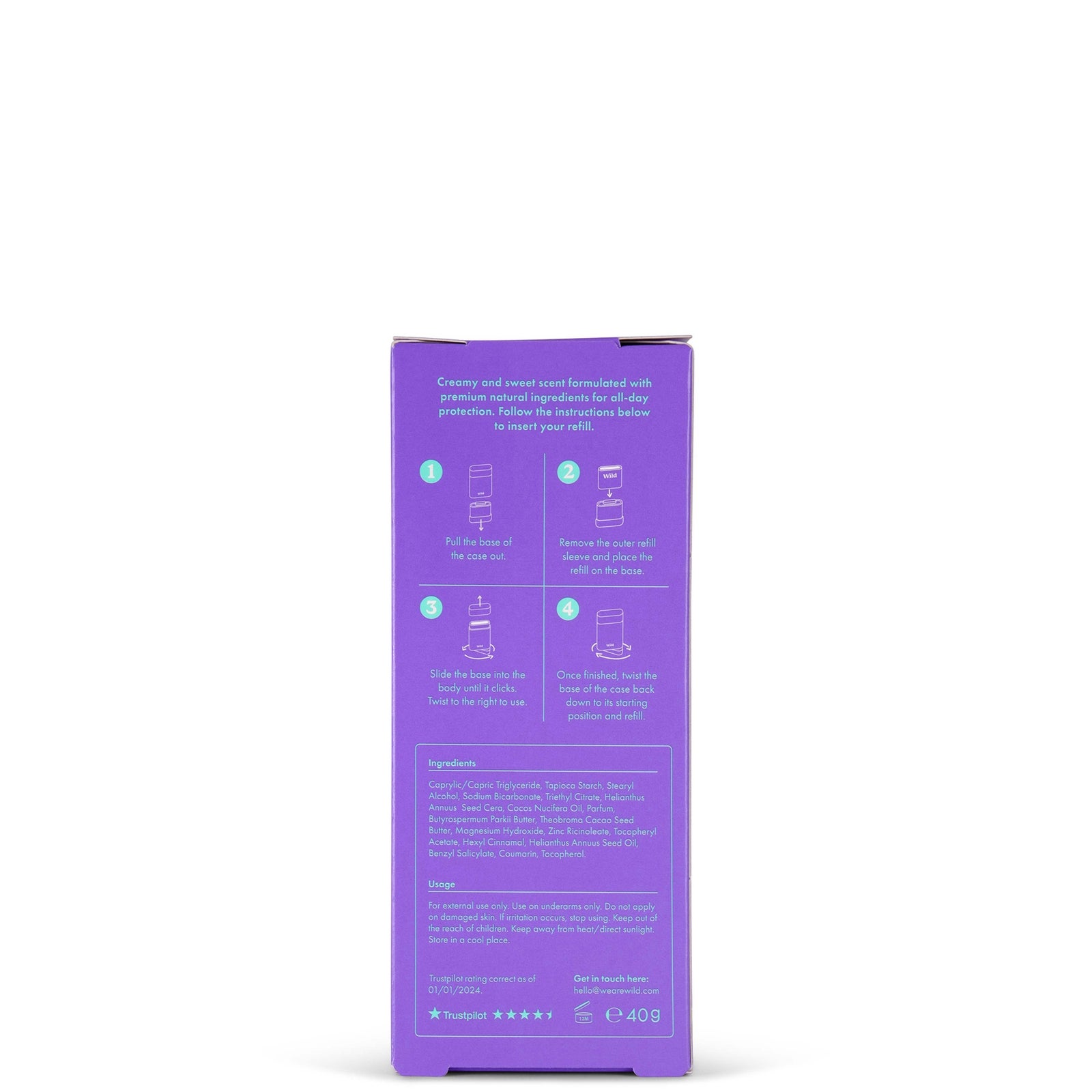 Wild Coconut and Vanilla Deodorant in Purple Case 40g