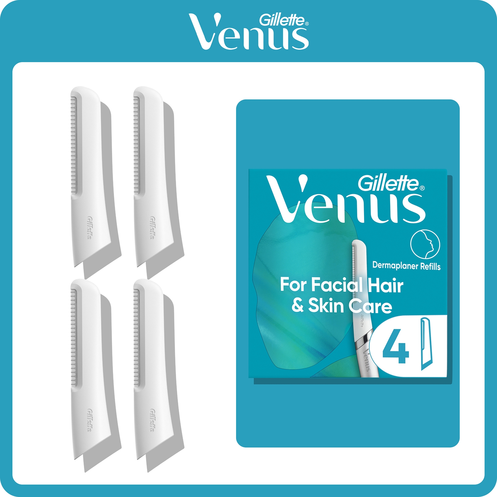 Venus Facial Hair & Skin Razor Blades for Dermaplaning 4 Pack