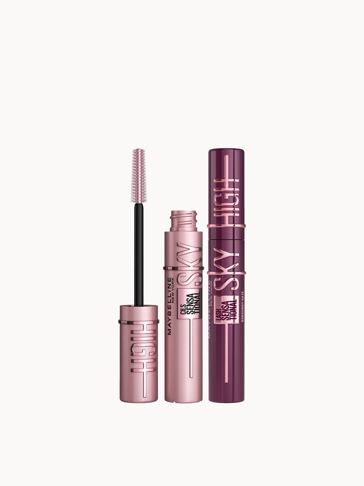 Maybelline Lash Sensational Sky High Mascara Bundle (Various Shades) - Black and Burgandy Haze