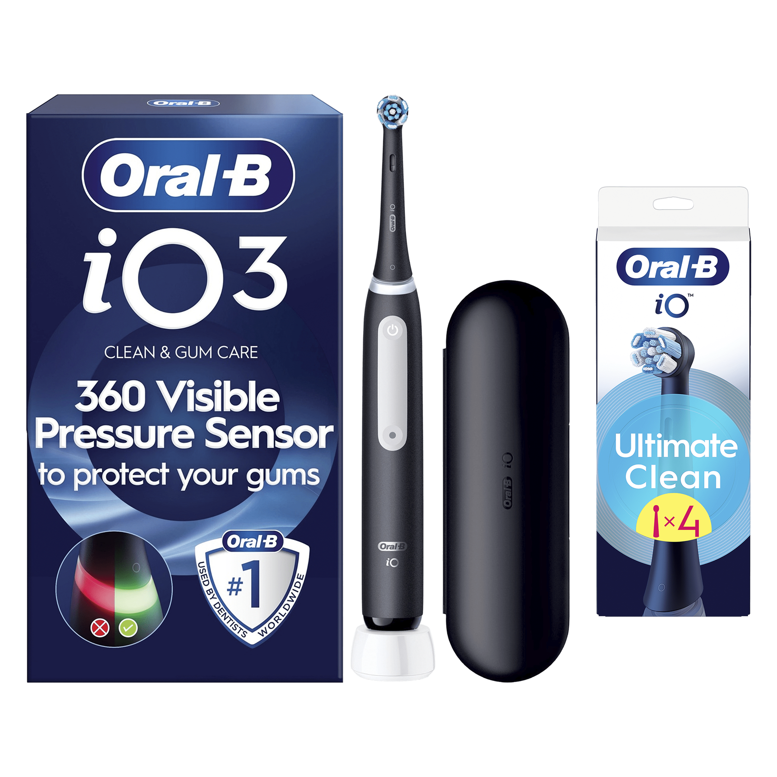 Oral-B iO3 Matte Black Electric Toothbrush with Travel Case - Toothbrush + 4 Toothbrush Heads: retailer-supplied image