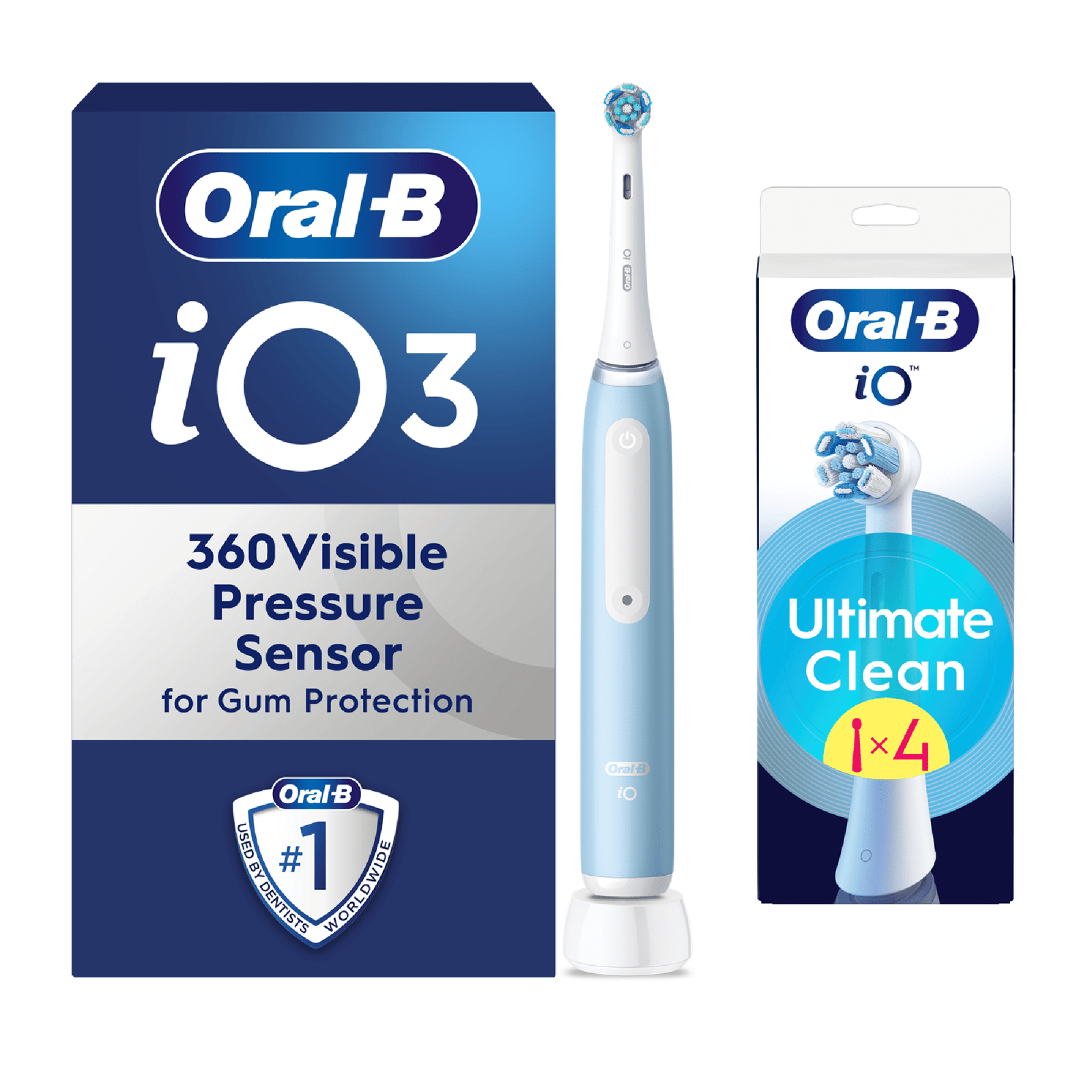 Oral-B iO3 Ice Blue Electric Toothbrush - Toothbrush + 4 Toothbrush Heads