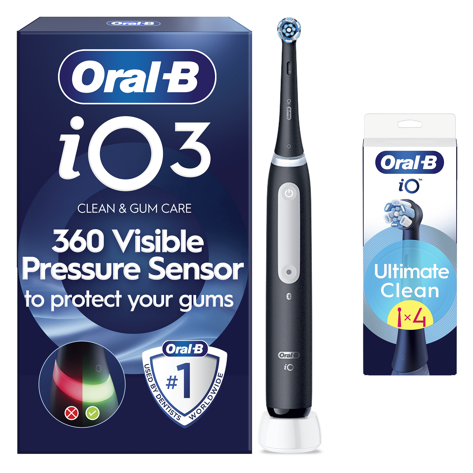 Oral-B iO3 Matte Black Electric Toothbrush - Toothbrush + 4 Toothbrush Heads (Black)