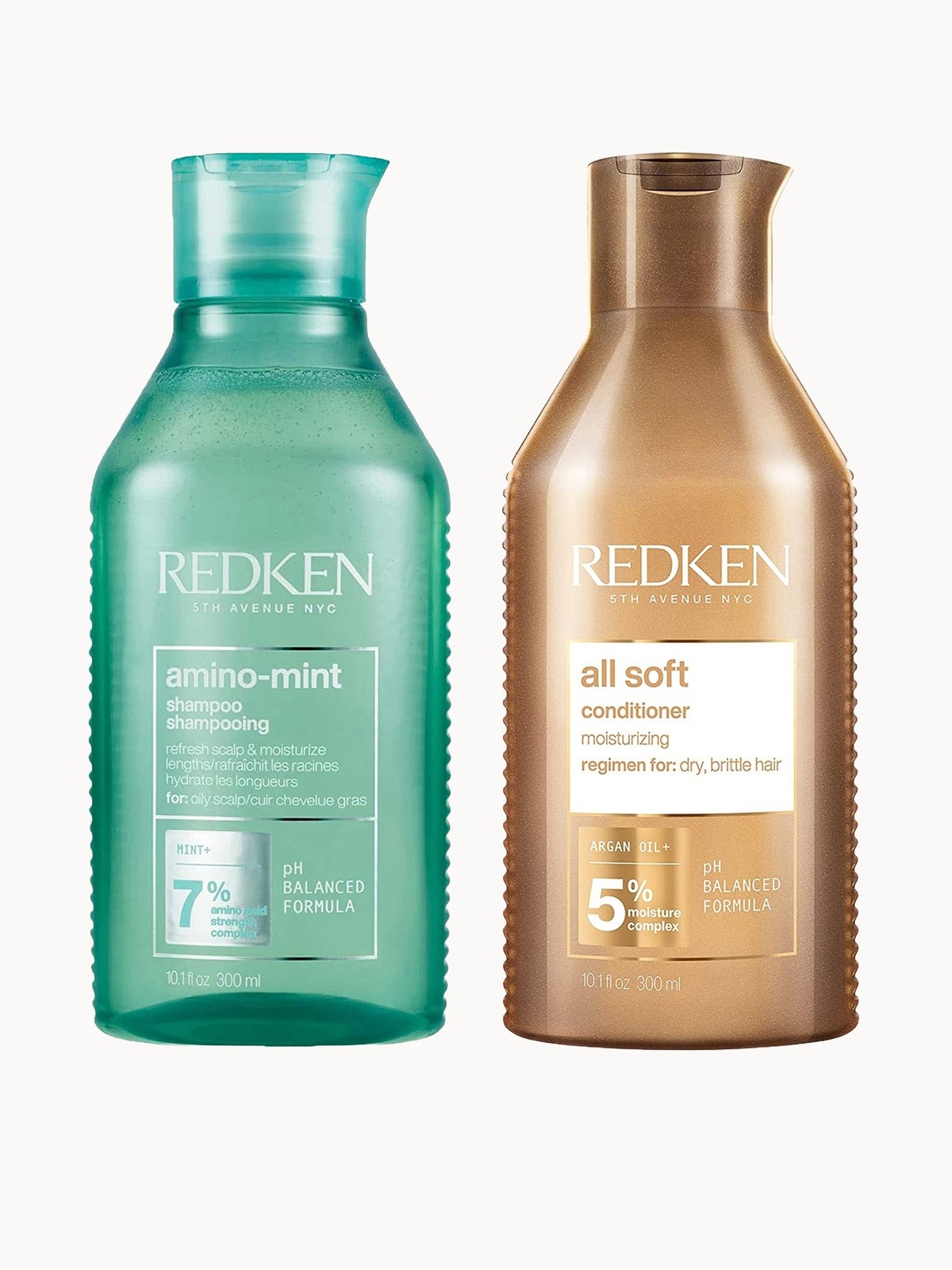 Redken Amino Mint Scalp Cleansing for Greasy Hair Shampoo and All Soft Hydrating Care Conditioner Bundle