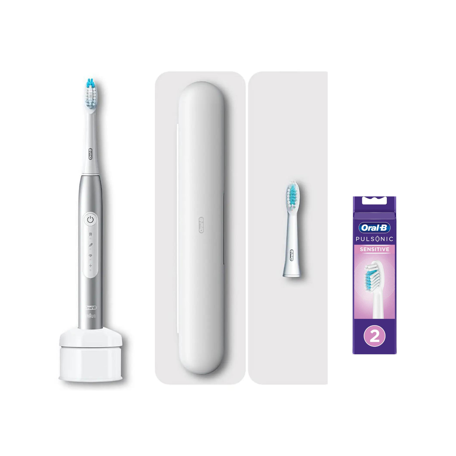 Oral B Pulsonic Slim Luxe 4500 Travel Case Refill Bundle Platin - Toothbrush with 2 Refills