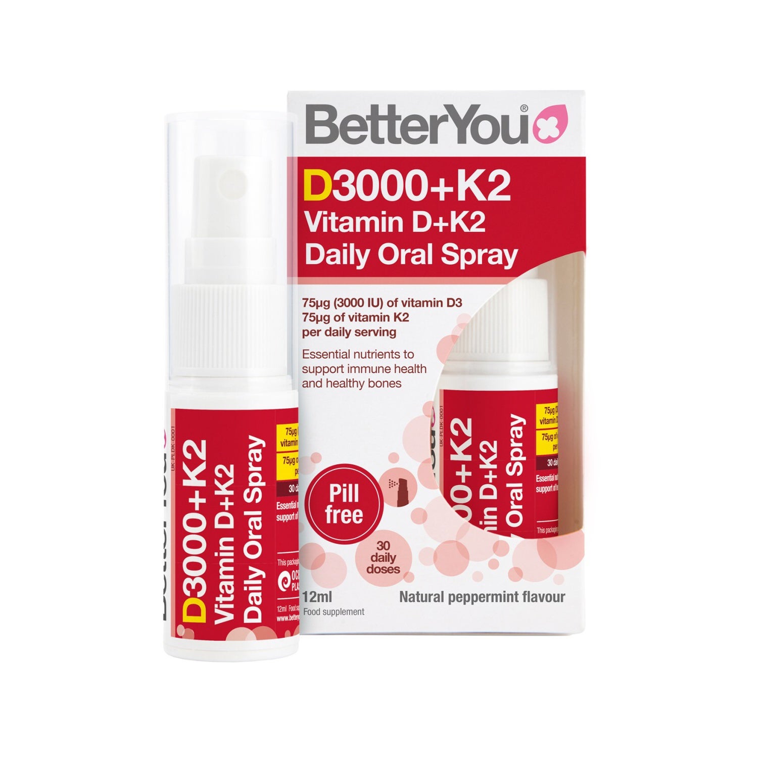 BetterYou Vitamin D3 3000 IU+ K2 Oral Spray 12ml