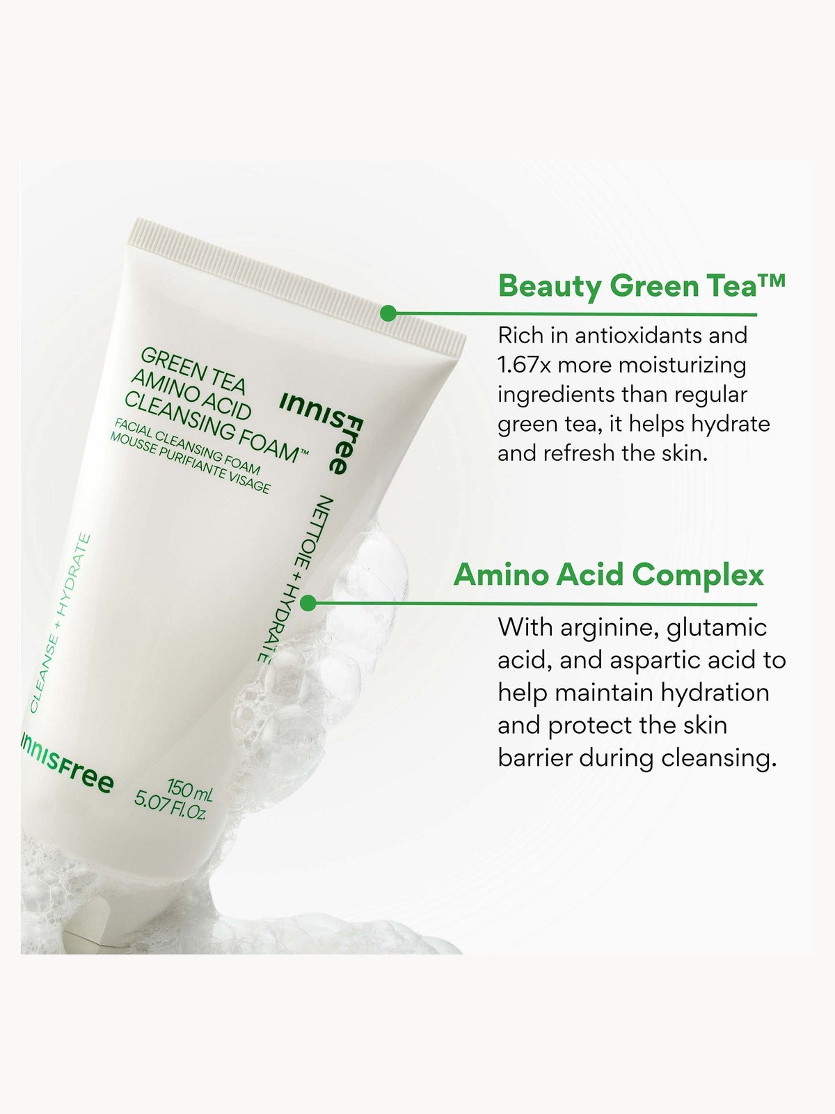 INNISFREE Green Tea Amino Acid Cleansing Foam 150ml 3