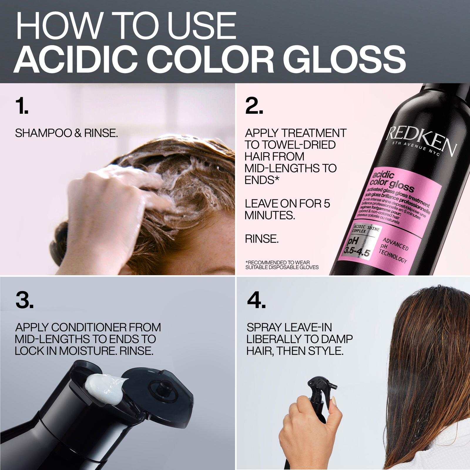 Thumbnail - Redken Acidic Color Gloss Shampoo 300ml, Conditioner 300ml and Heat Protection Treatment 45ml, Glass-Like Shine